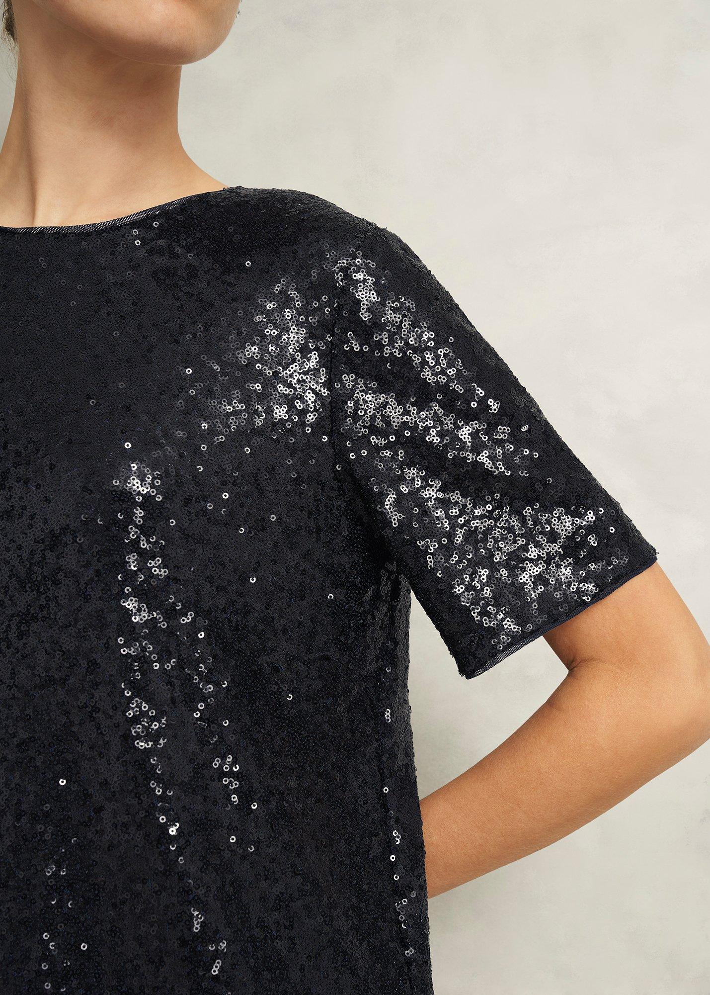 Lilibet Sparkle Sequin Short Sleeve Top, Hobbs Navy, hi-res