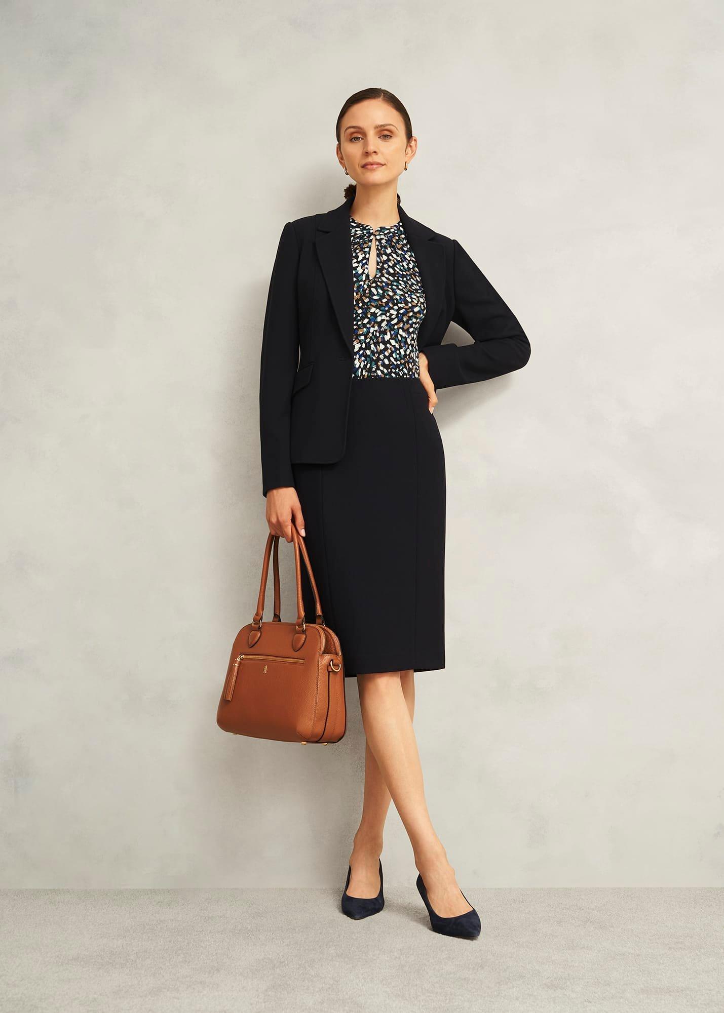 Navy Margot Printed Button Key Hole 3/4 Sleeve Top, Blue Multi, hi-res