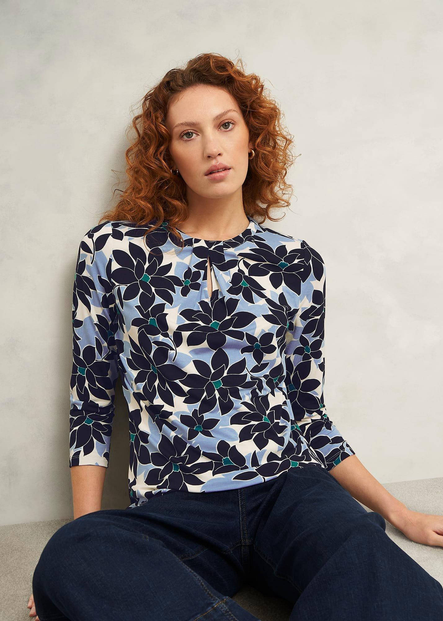 Julia Printed Top, Blue Multi, hi-res
