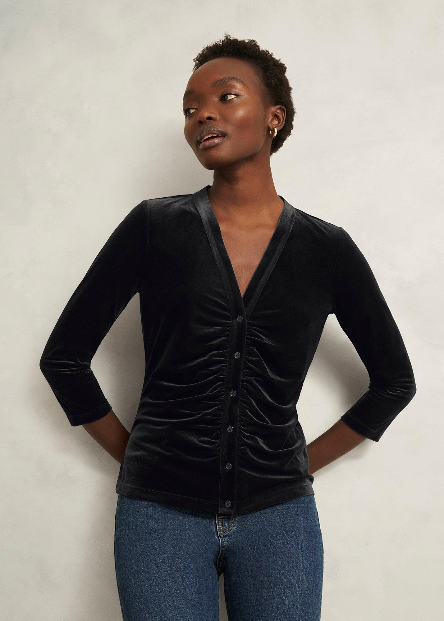 Hattie Velvet Ruched Button Front Top