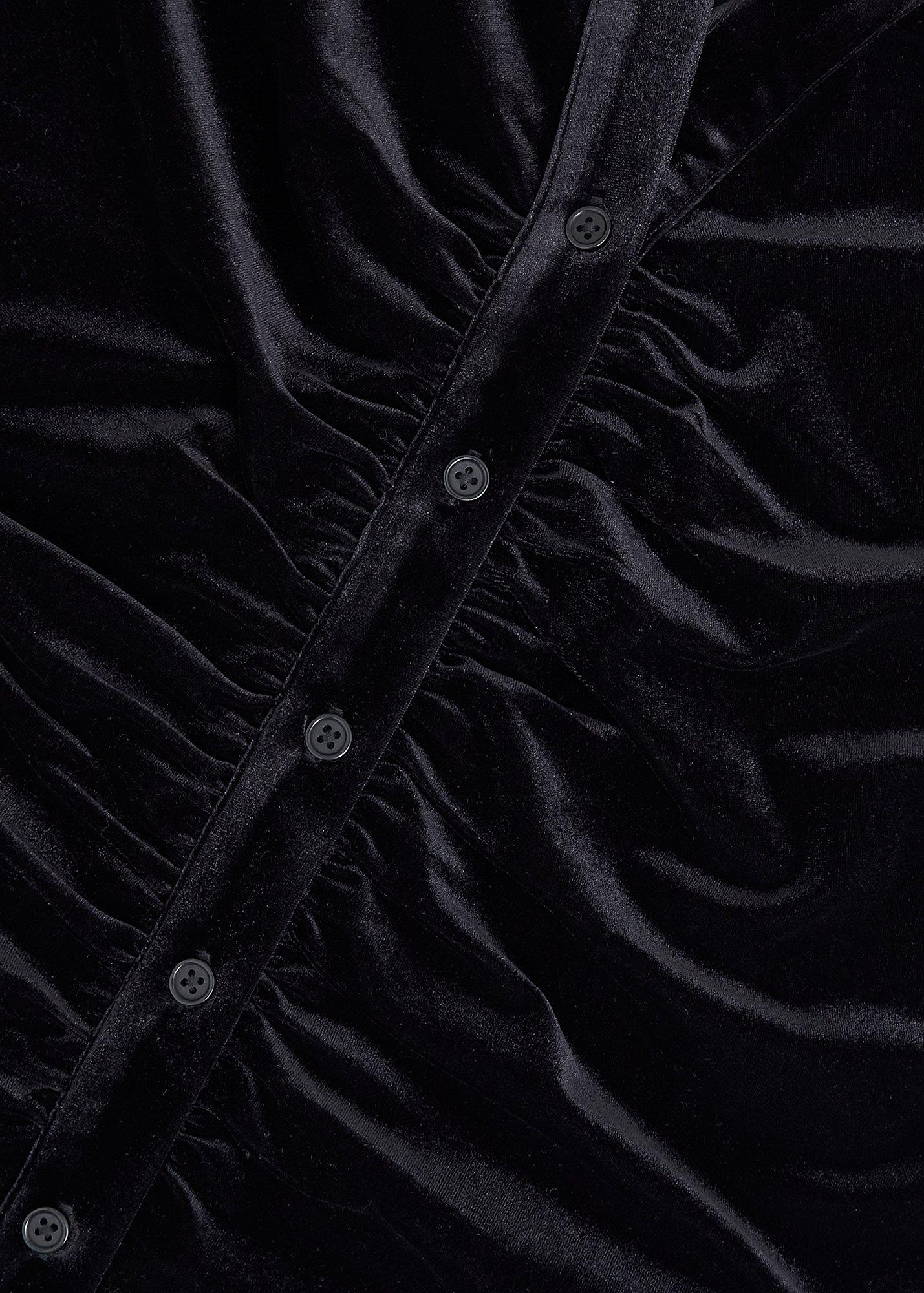 Hattie Velvet Ruched Button Front Top, Black, hi-res