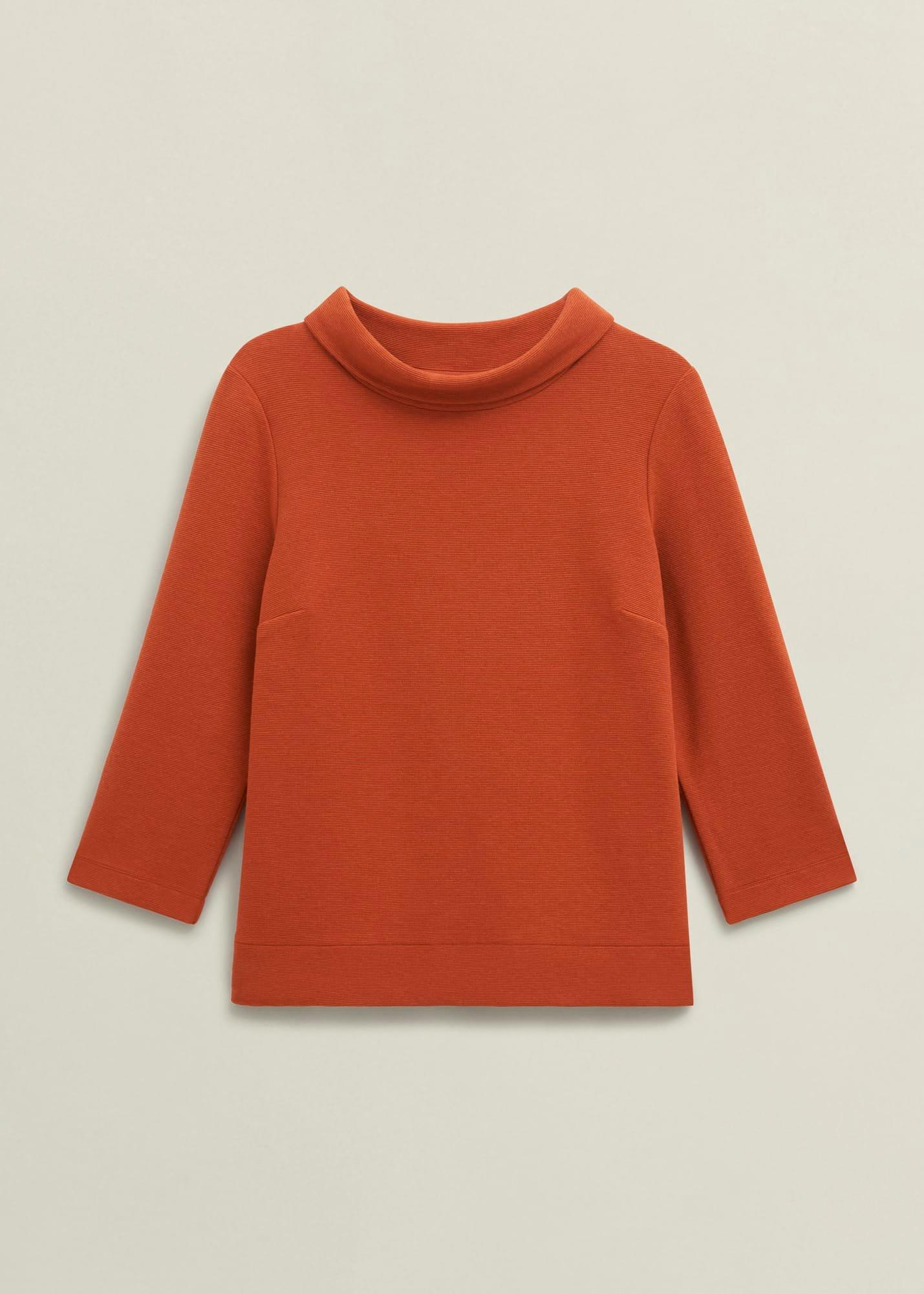 Orange Betsy Textured 3/4 Sleeve Roll Neck Top