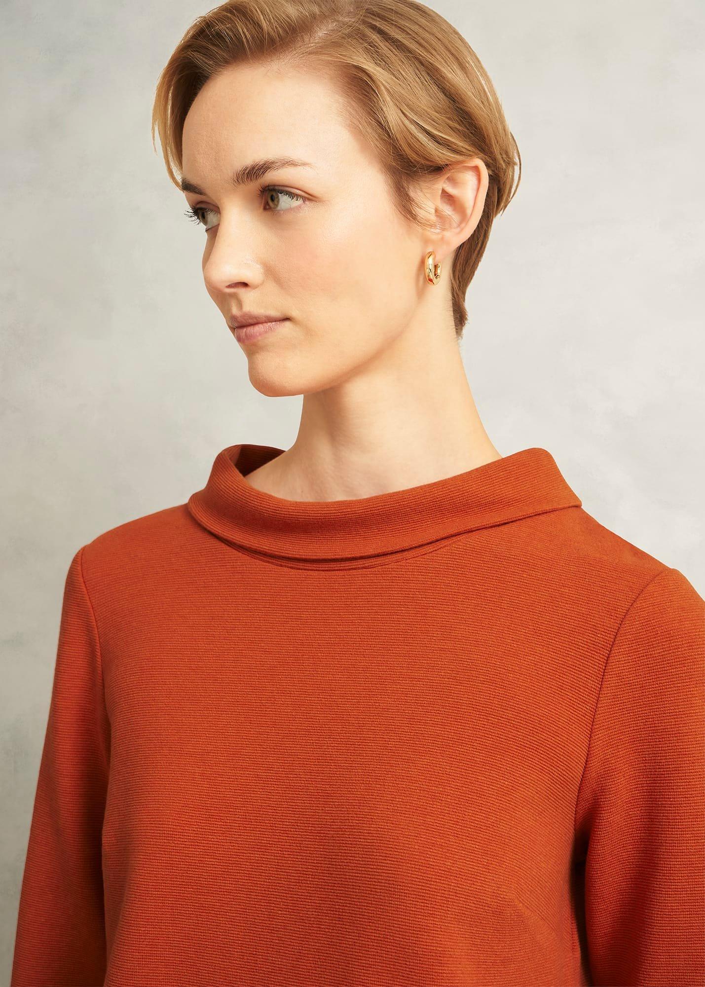 Orange Betsy Textured 3/4 Sleeve Roll Neck Top, Sienna Orange, hi-res