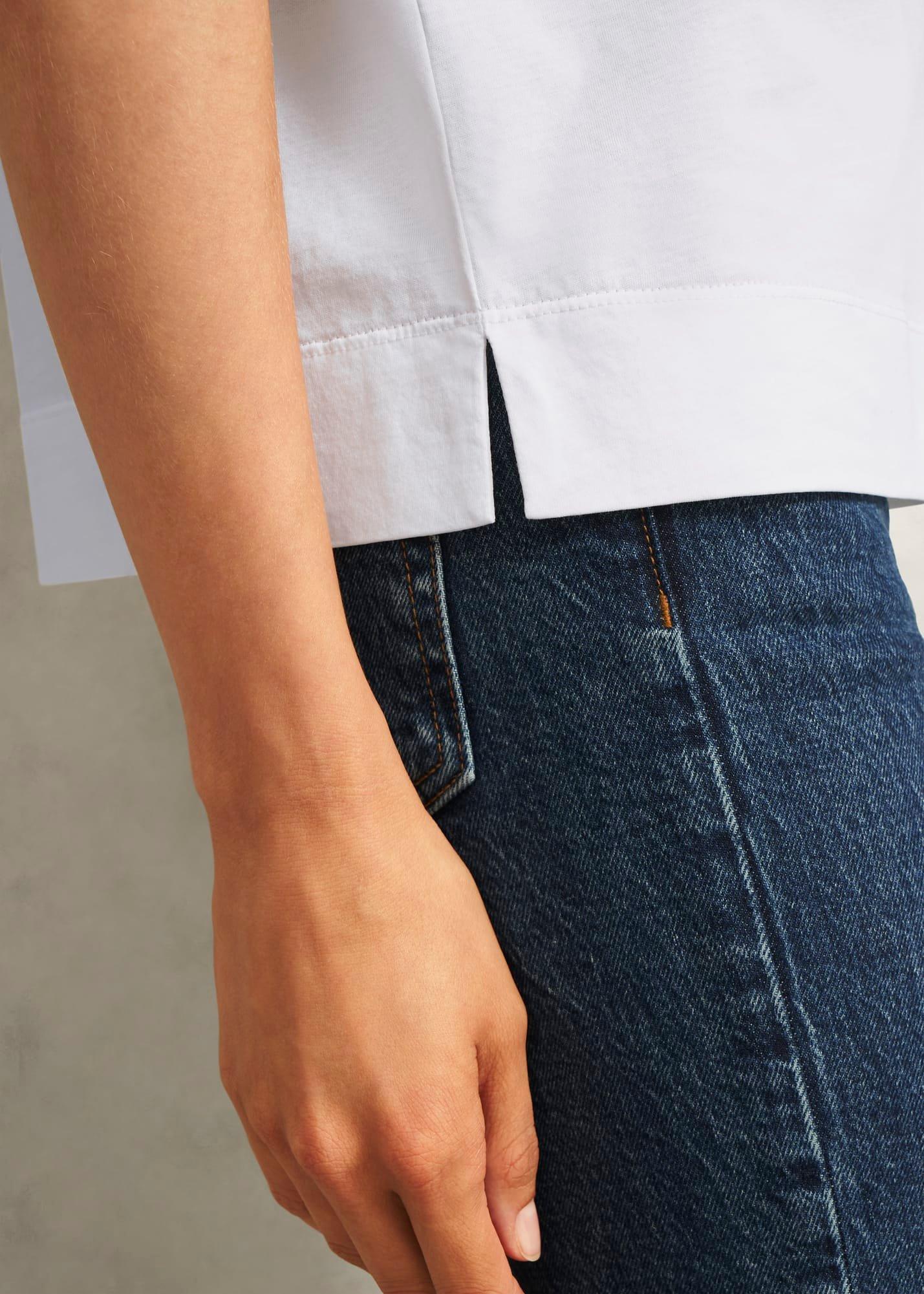 White Lori Cotton Crew Neck Short Sleeve T Shirt, White, hi-res