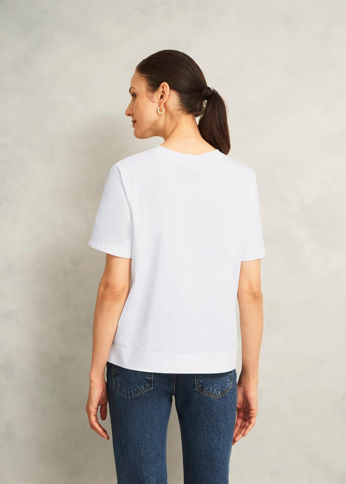 White Lori Cotton Crew Neck Short Sleeve T Shirt, White, hi-res