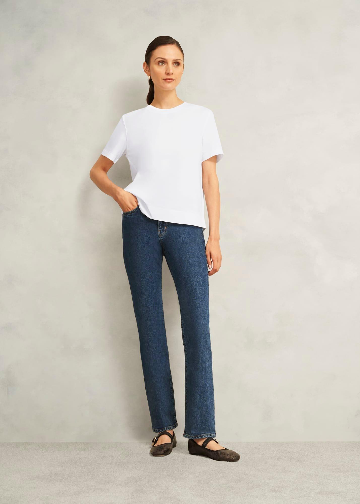 White Lori Cotton Crew Neck Short Sleeve T Shirt, White, hi-res