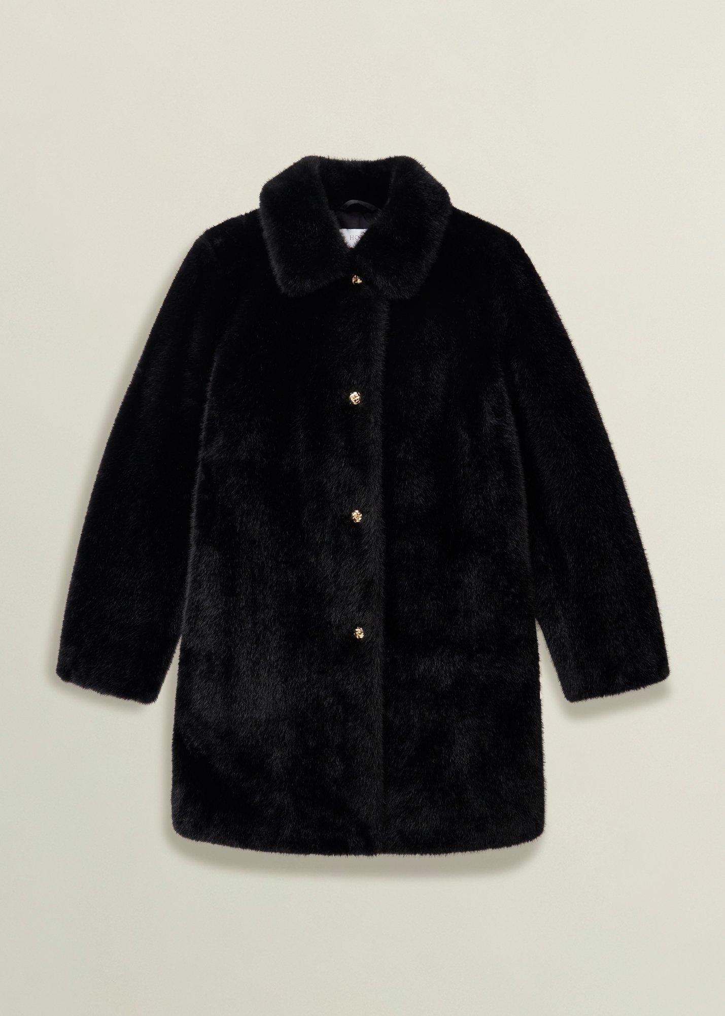 Rue Faux Fur Coat, Black, hi-res