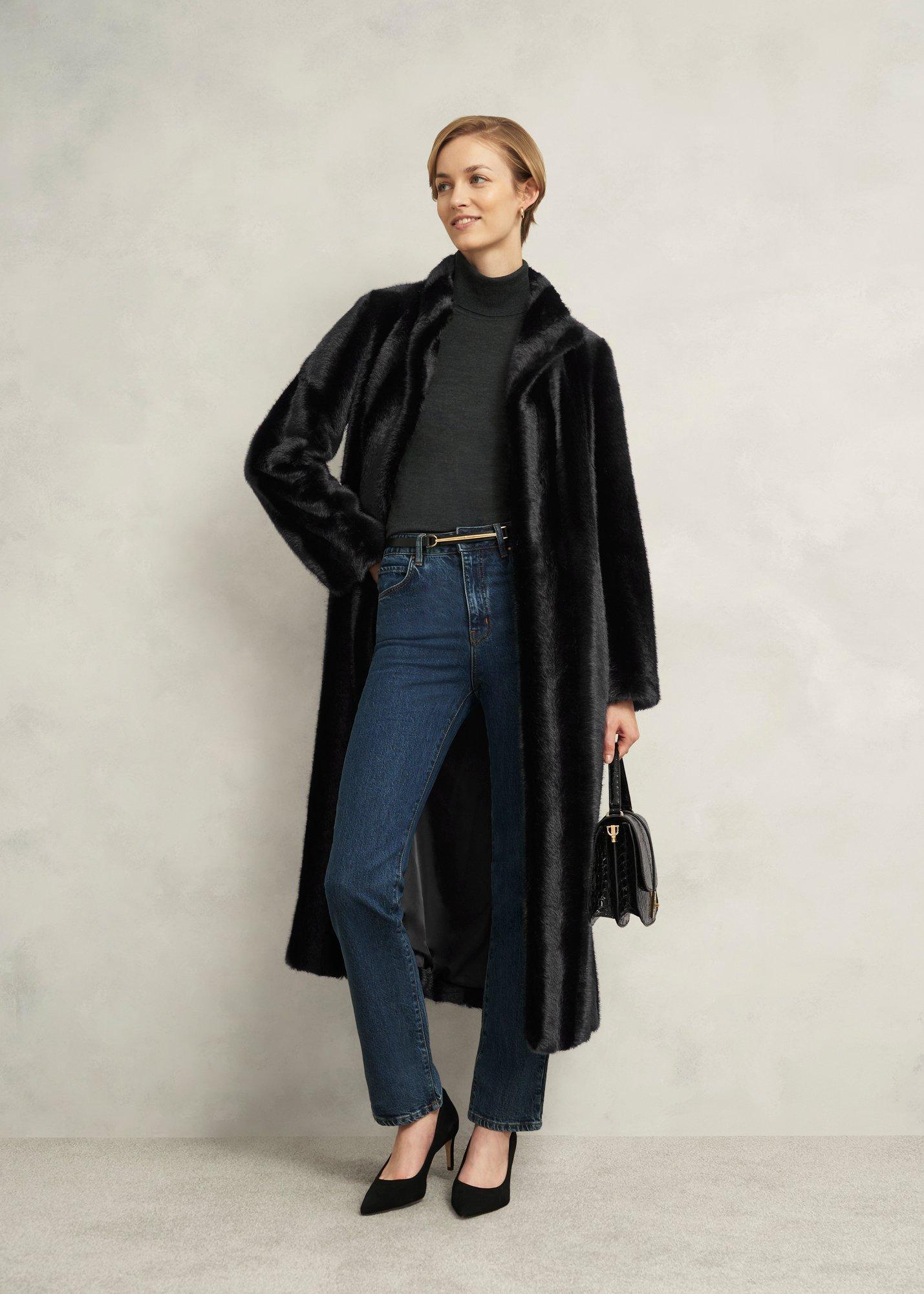 Misha Faux Fur Maxi Coat, Black, hi-res