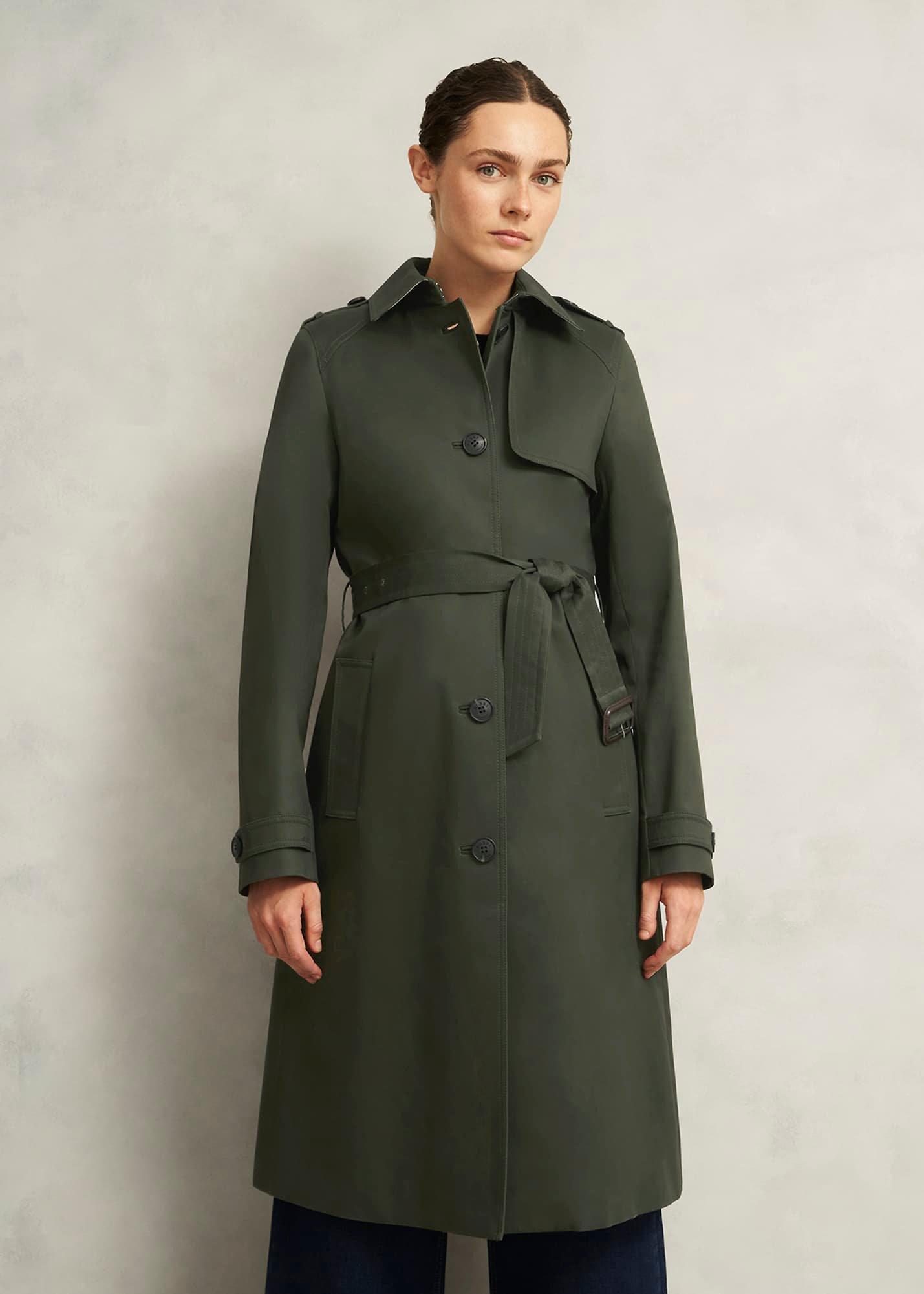 Hallie Shower Resistant Trench Coat, Woodland Green, hi-res