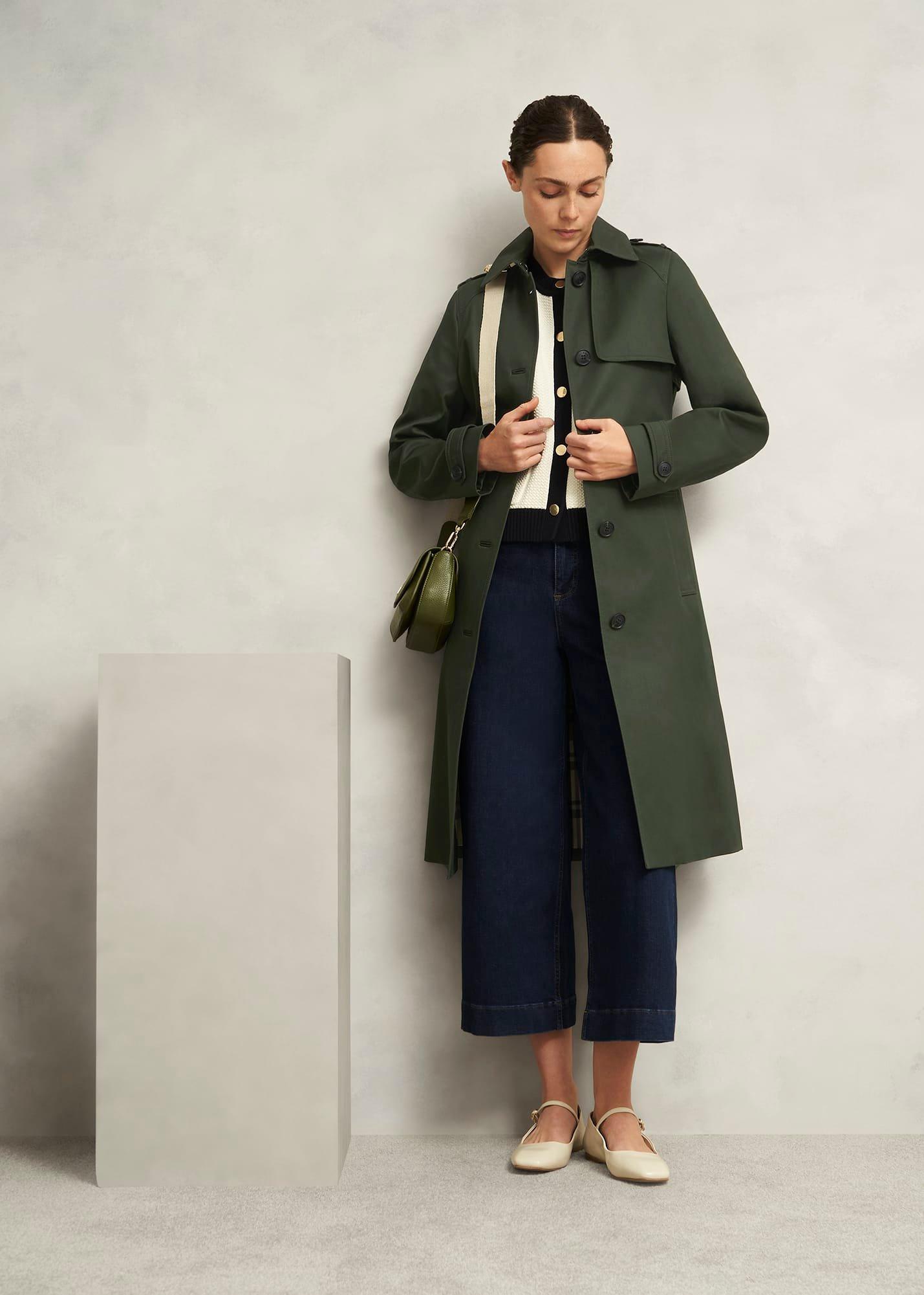 Hallie Shower Resistant Trench Coat, Woodland Green, hi-res