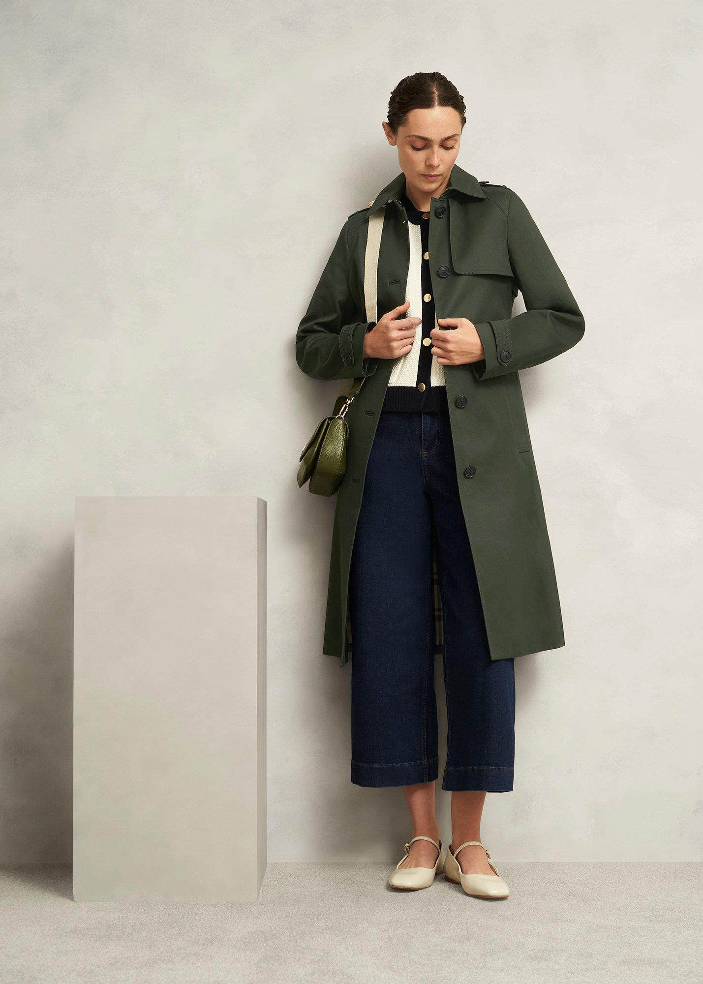 Petite Hallie Shower Resistant Trench Coat, Woodland Green, hi-res