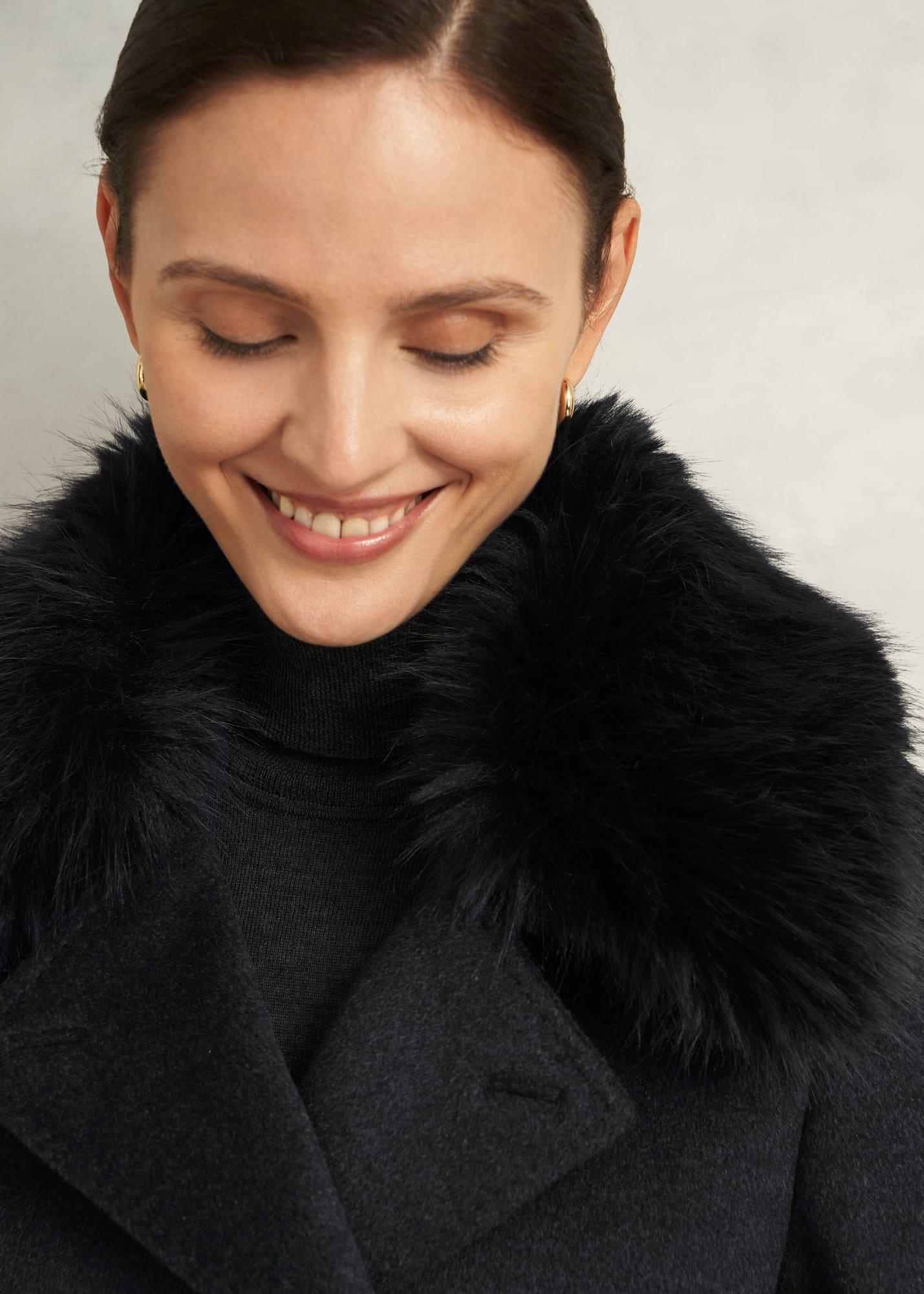 Faux Fur Livia Wool Coat, Charcoal Grey, hi-res