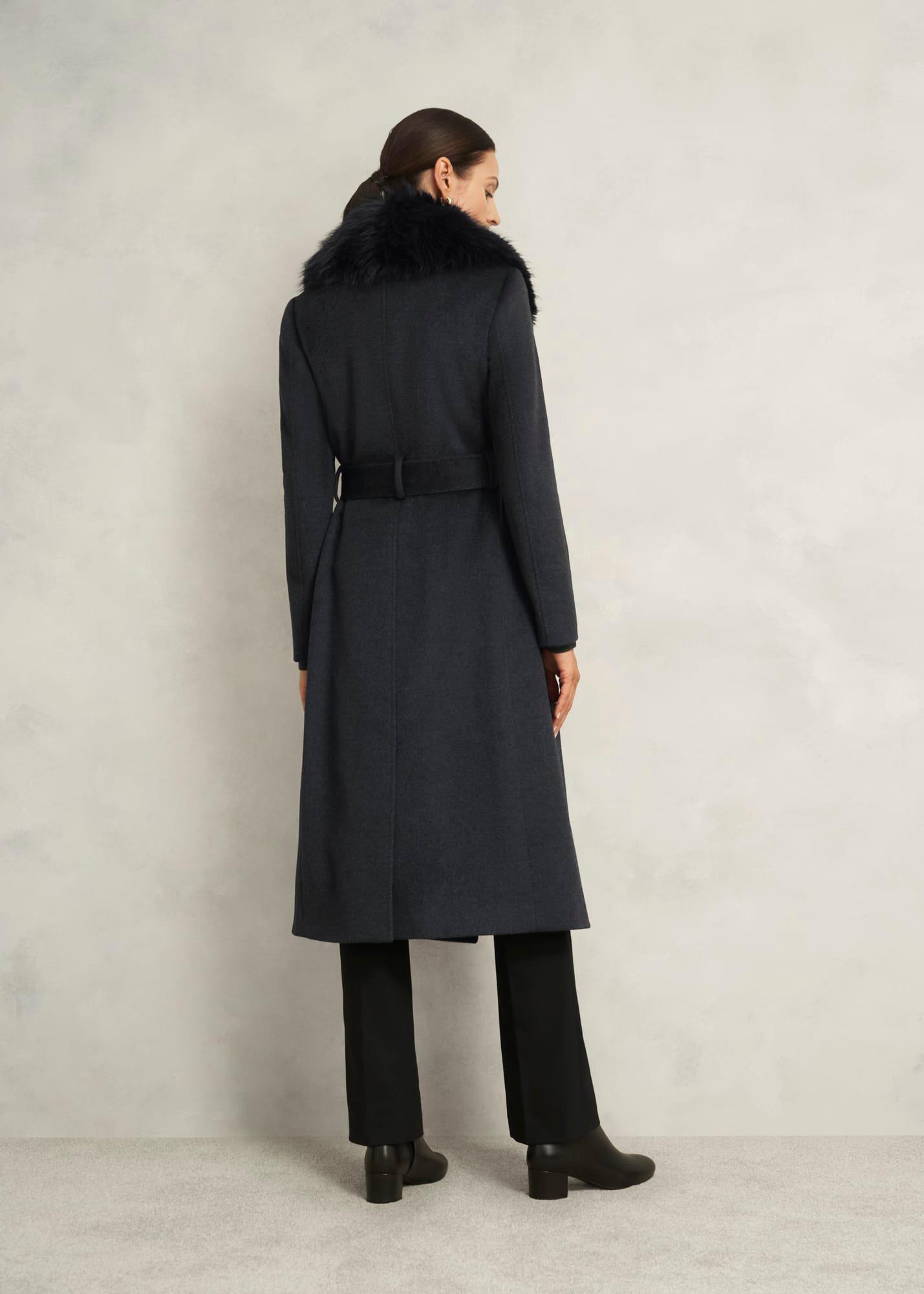 Faux Fur Livia Wool Coat, Charcoal Grey, hi-res