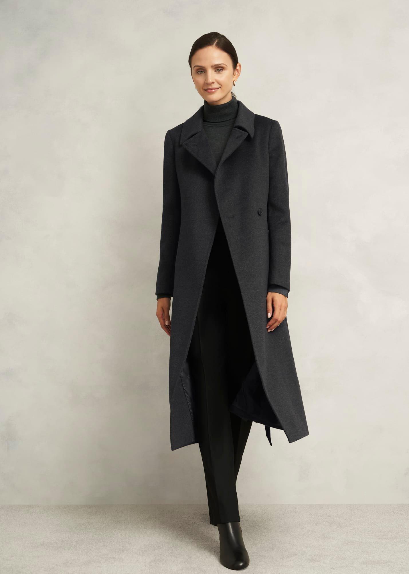 Faux Fur Livia Wool Coat, Charcoal Grey, hi-res