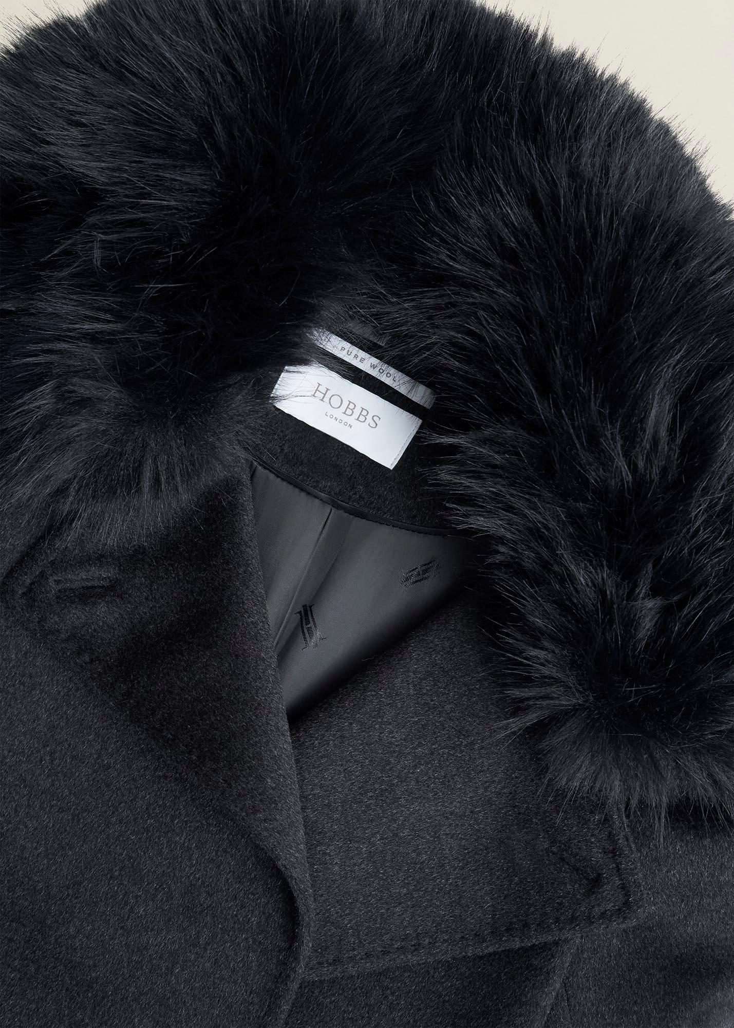 Faux Fur Livia Wool Coat, Charcoal Grey, hi-res