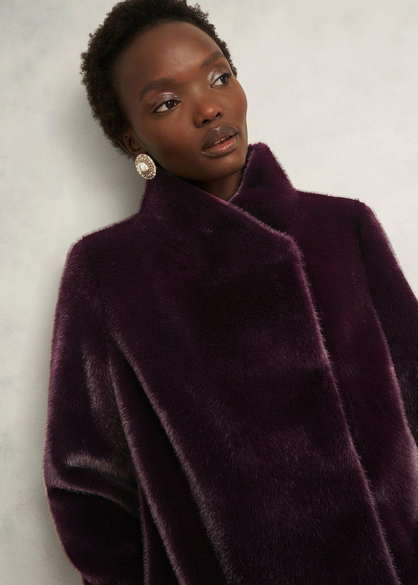 Petite Tarini Faux Fur Coat, Wine, hi-res