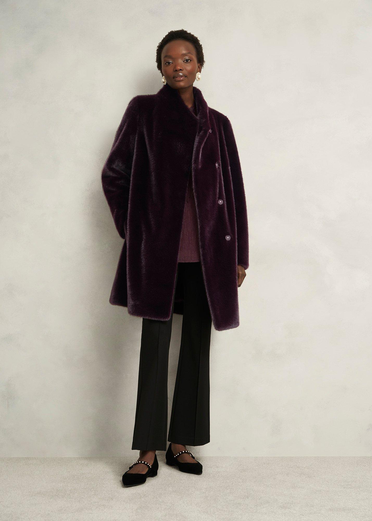 Petite Tarini Faux Fur Coat, Wine, hi-res