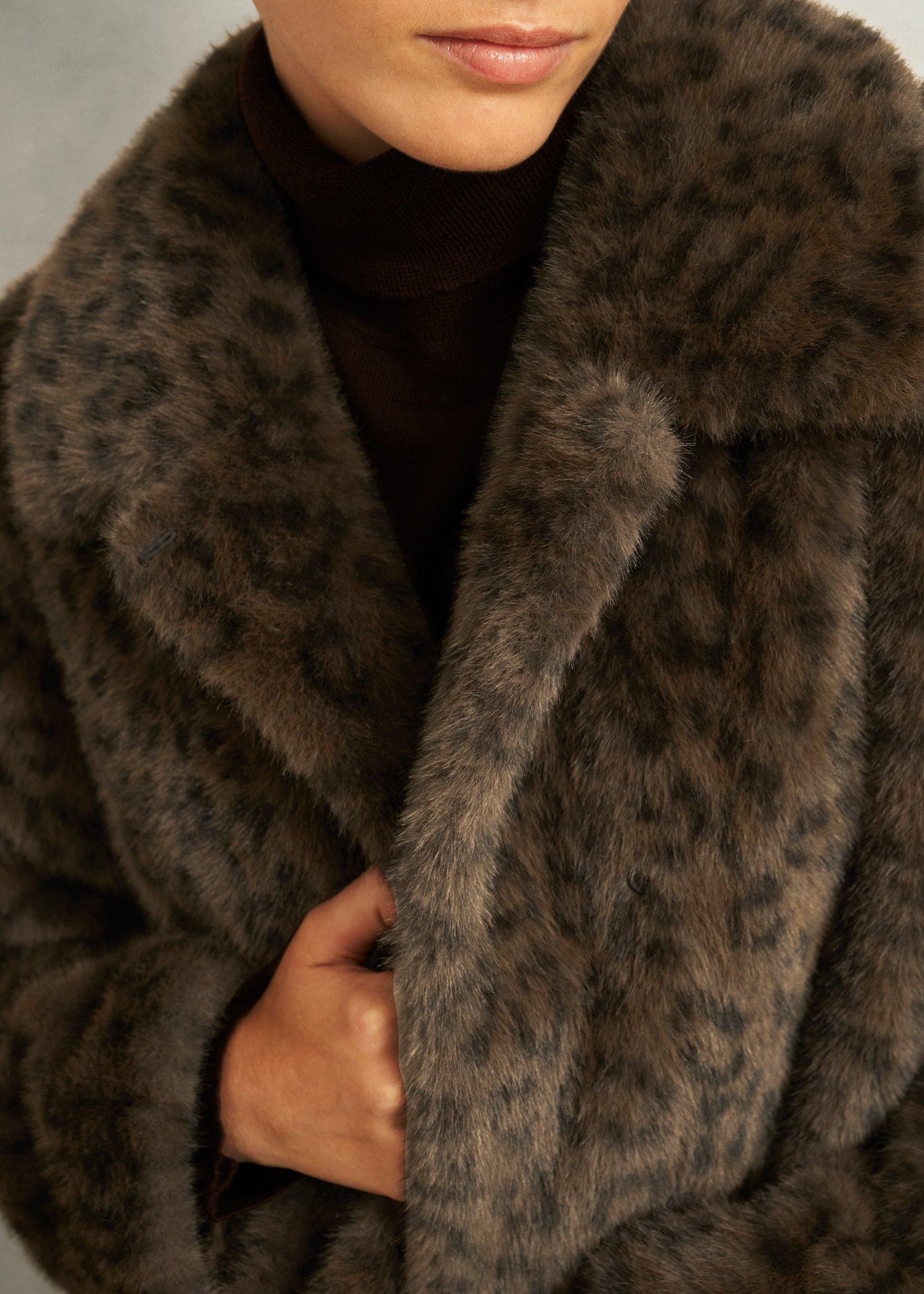Dania Leopard Faux Fur Coat, Brown Multi, hi-res