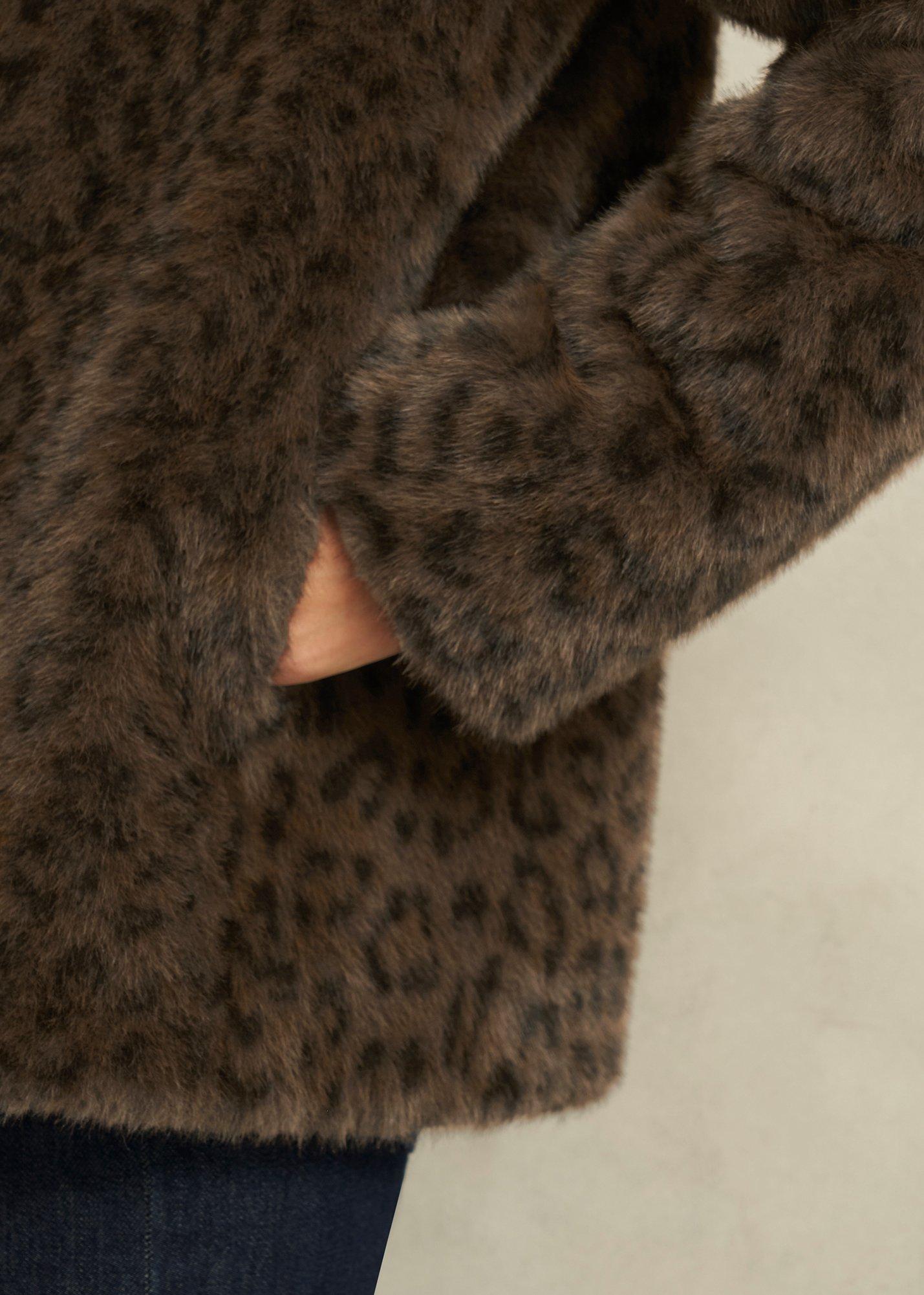 Dania Leopard Faux Fur Coat, Brown Multi, hi-res