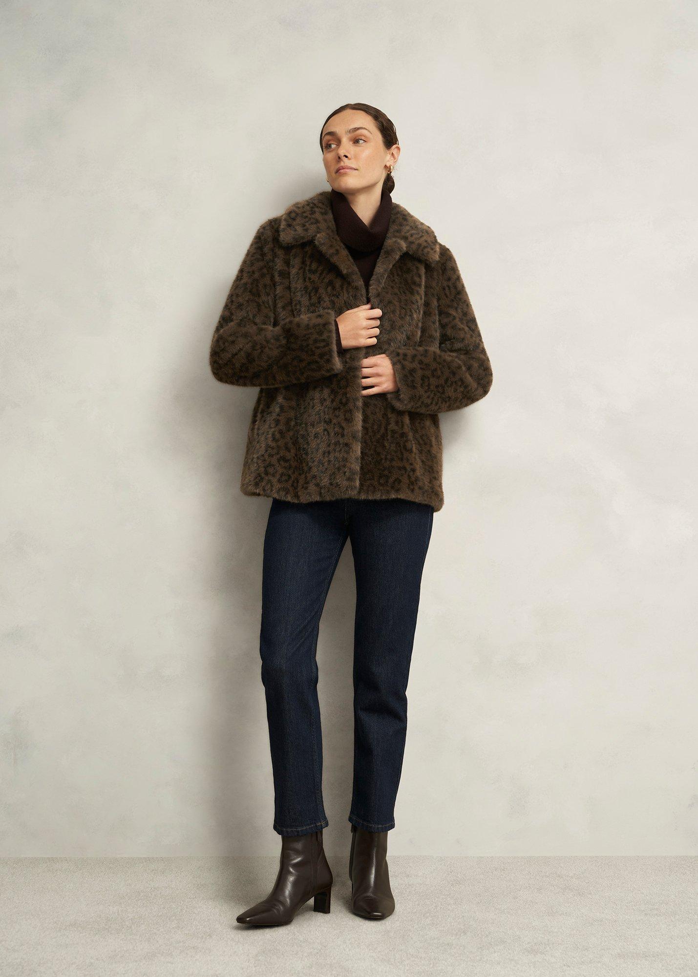 Dania Leopard Faux Fur Coat, Brown Multi, hi-res