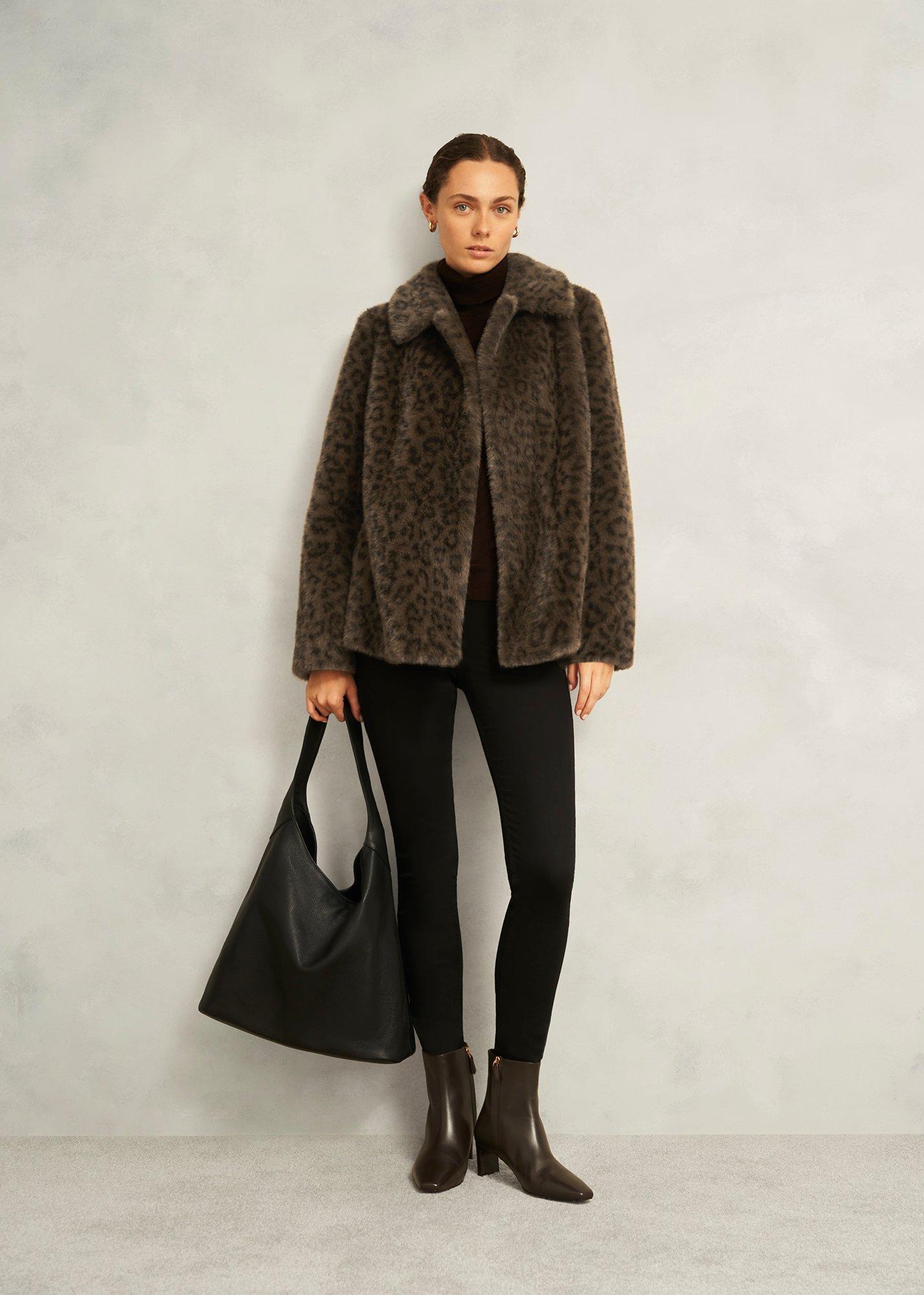 Dania Leopard Faux Fur Coat, Brown Multi, hi-res
