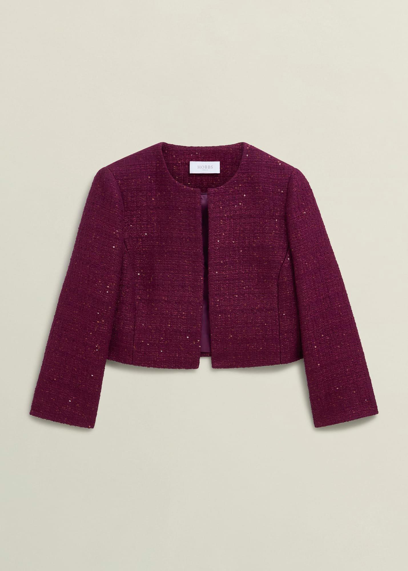 Prisha Sequin Tweed Jacket, Warm Plum, hi-res