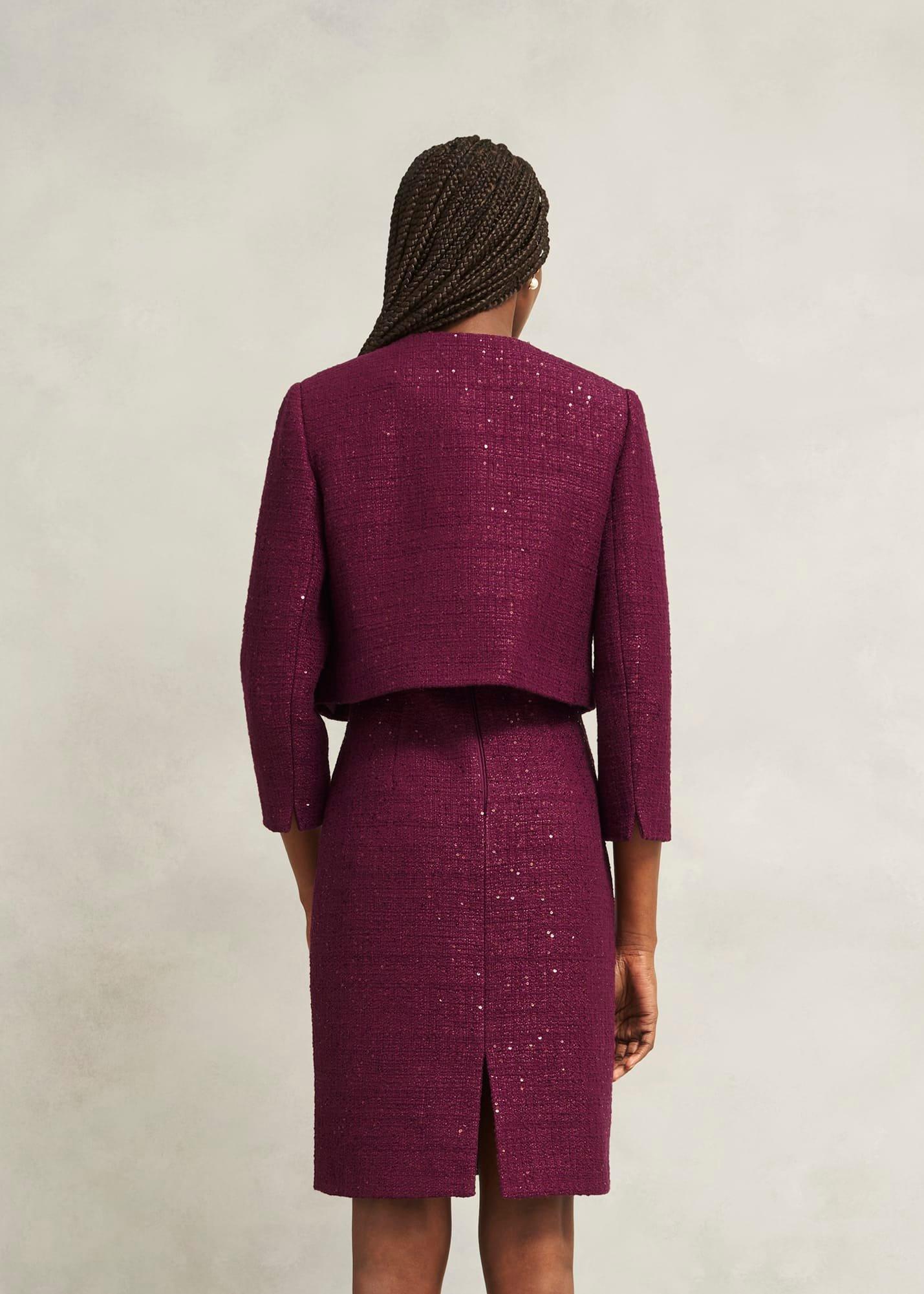 Prisha Sequin Tweed Jacket, Warm Plum, hi-res