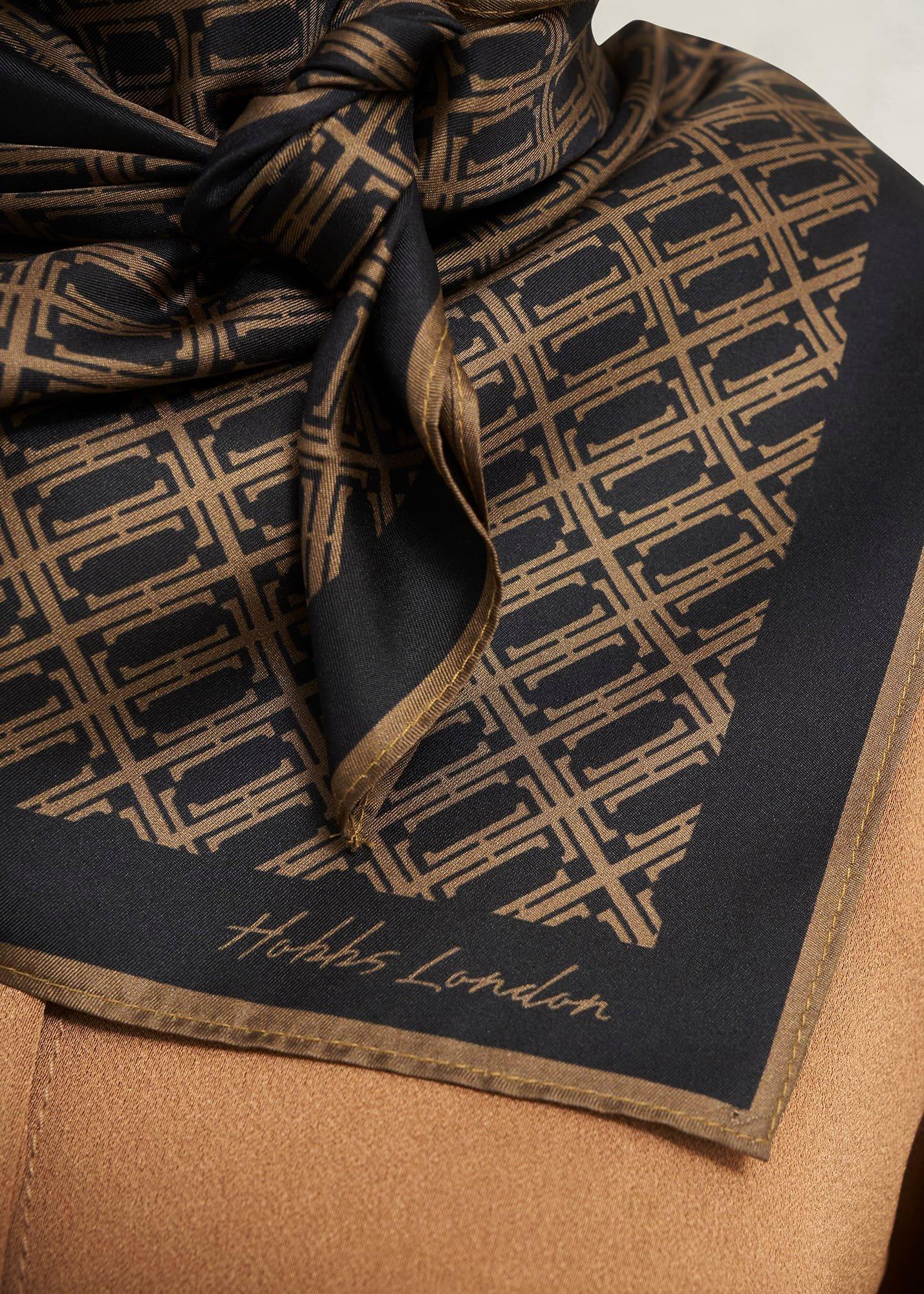 Bria Silk Scarf, Navy Camel, hi-res