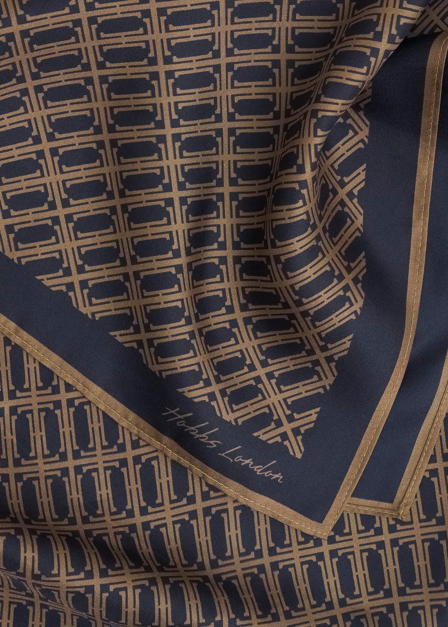 Bria Silk Scarf, Navy Camel, hi-res