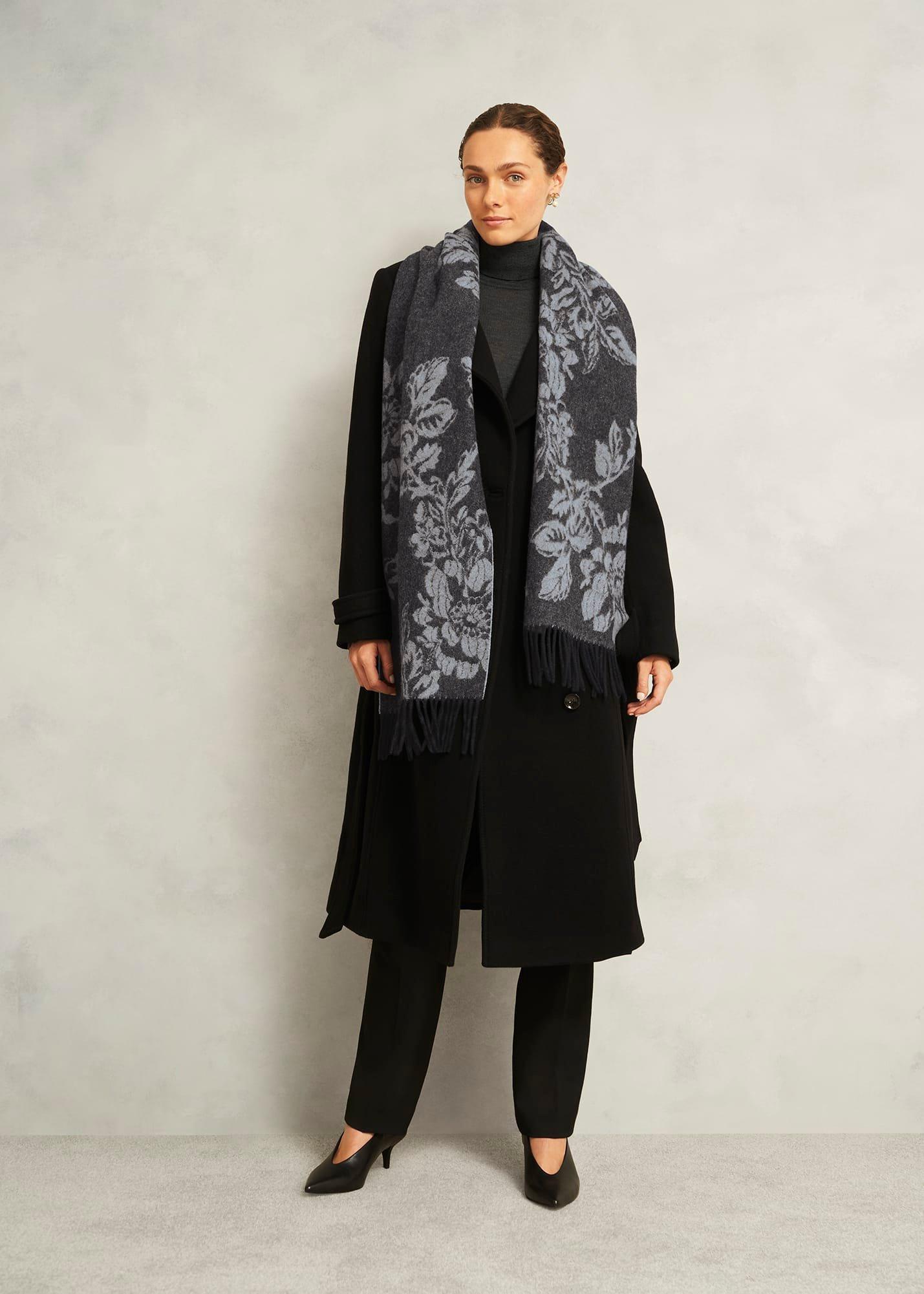 Paula Wool Scarf, Black Grey, hi-res