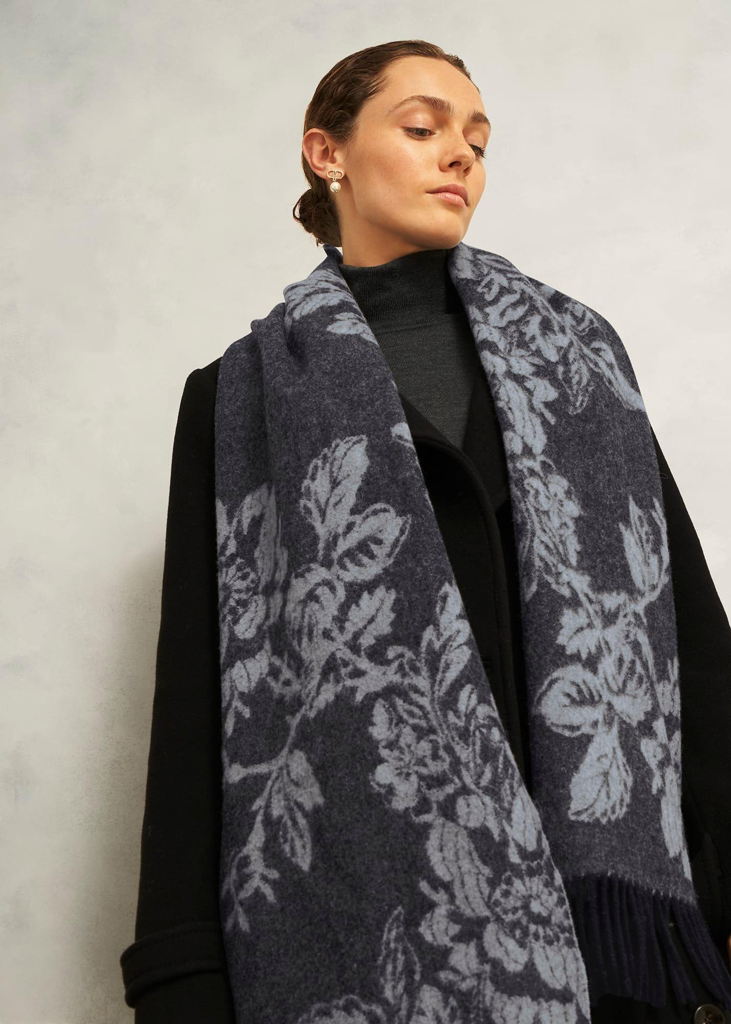 Paula Wool Scarf, Black Grey, hi-res