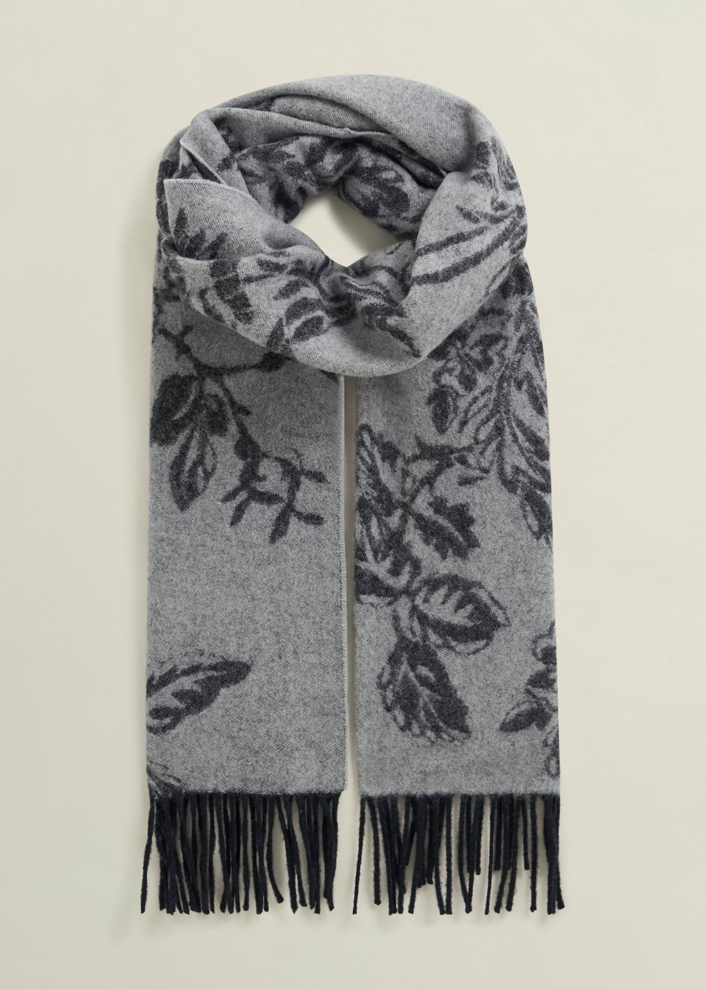 Paula Wool Scarf, Black Grey, hi-res