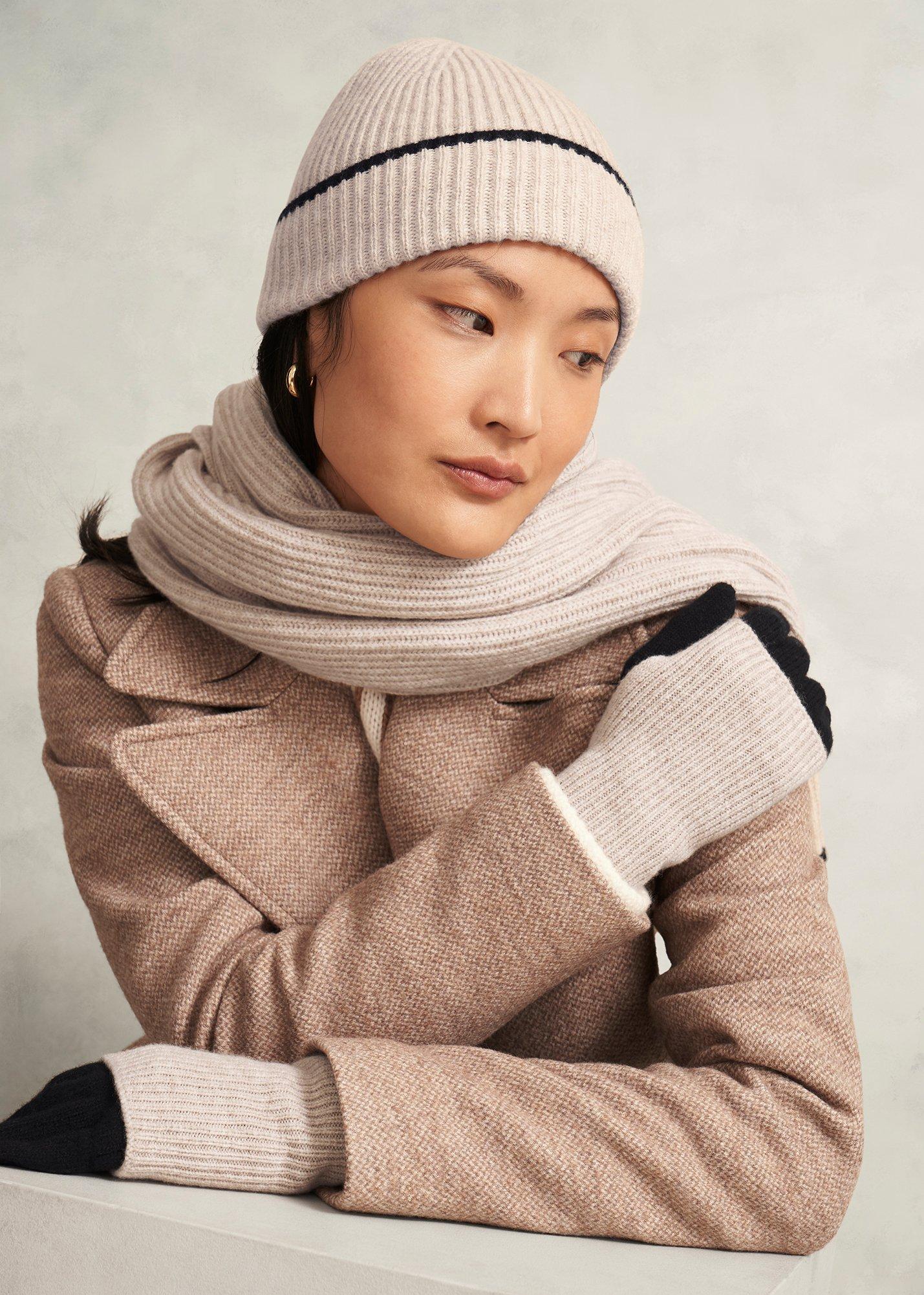 Acacia Wool Knit Scarf, Beige Black, hi-res