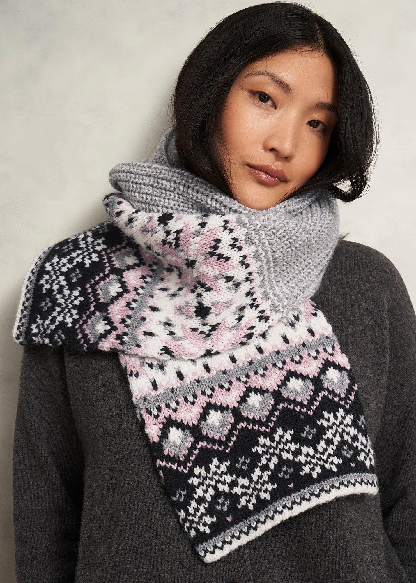 Deanna Fairisle Scarf With Wool , Grey Multi, hi-res