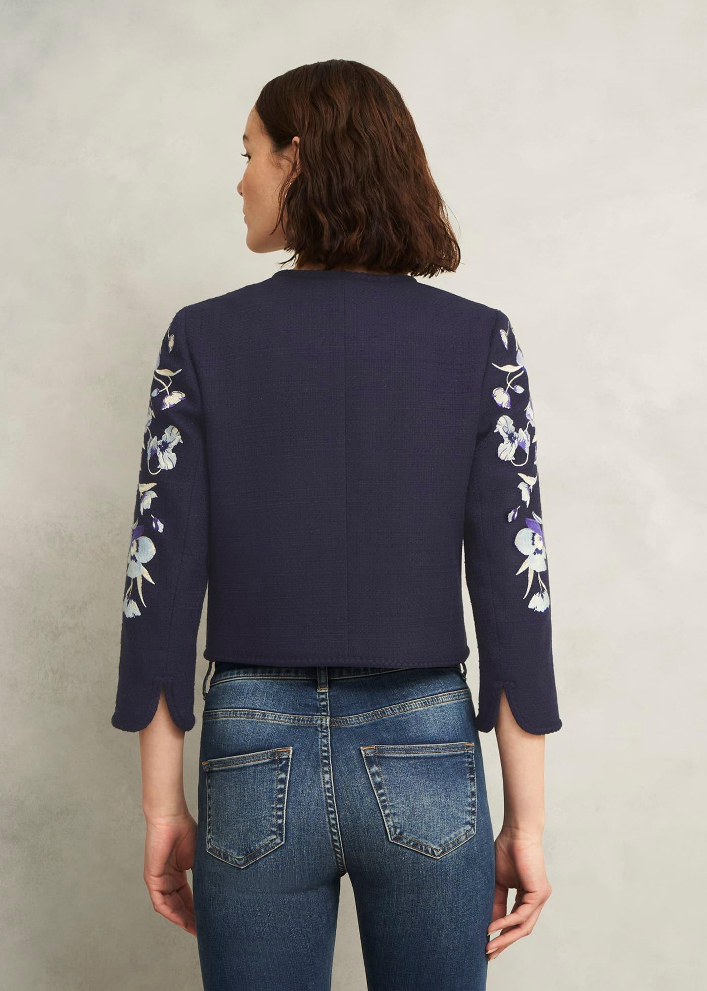 Hinton Floral Embroidered Tweed Jacket , Midnight Navy, hi-res