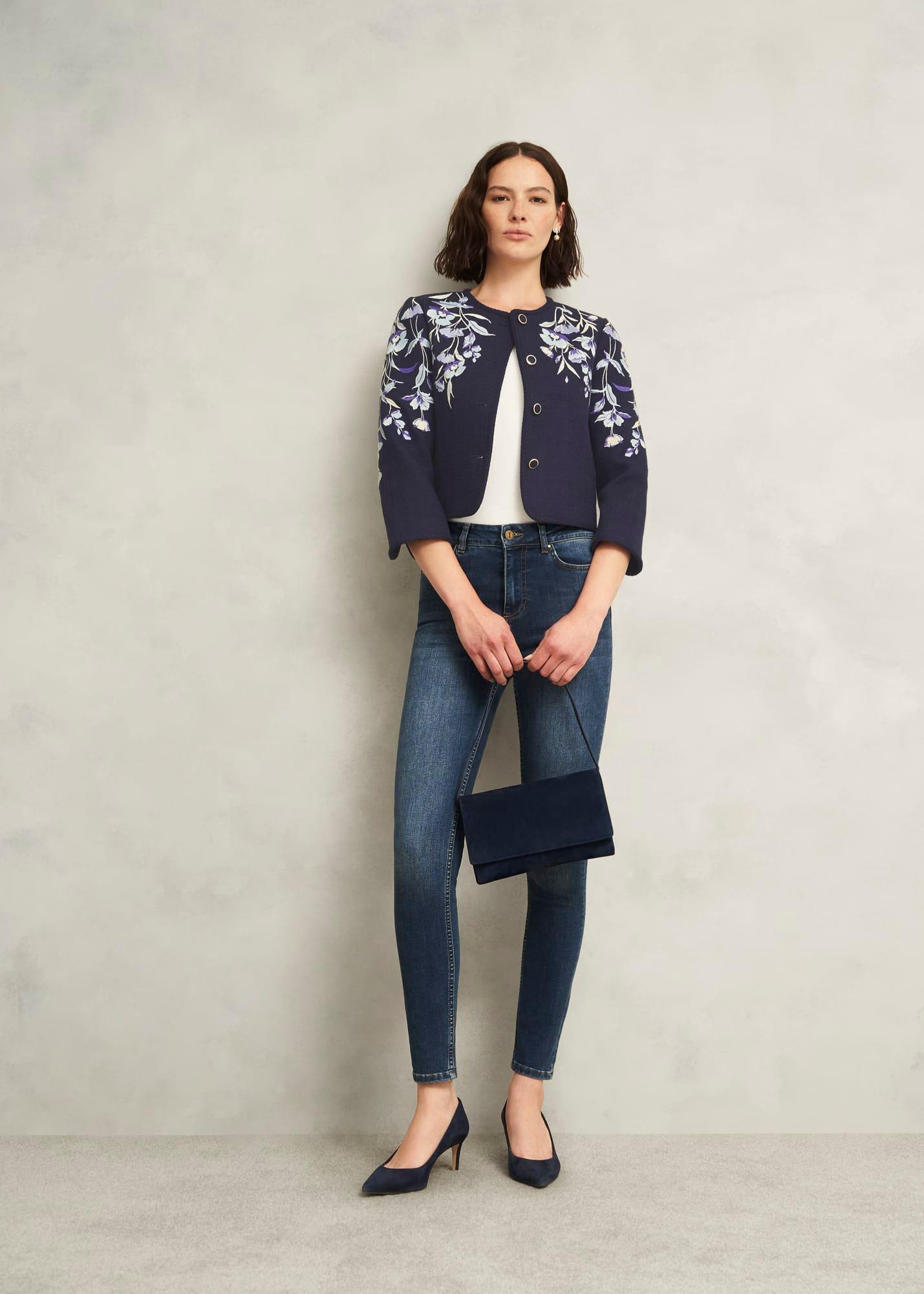 Hinton Floral Embroidered Tweed Jacket , Midnight Navy, hi-res