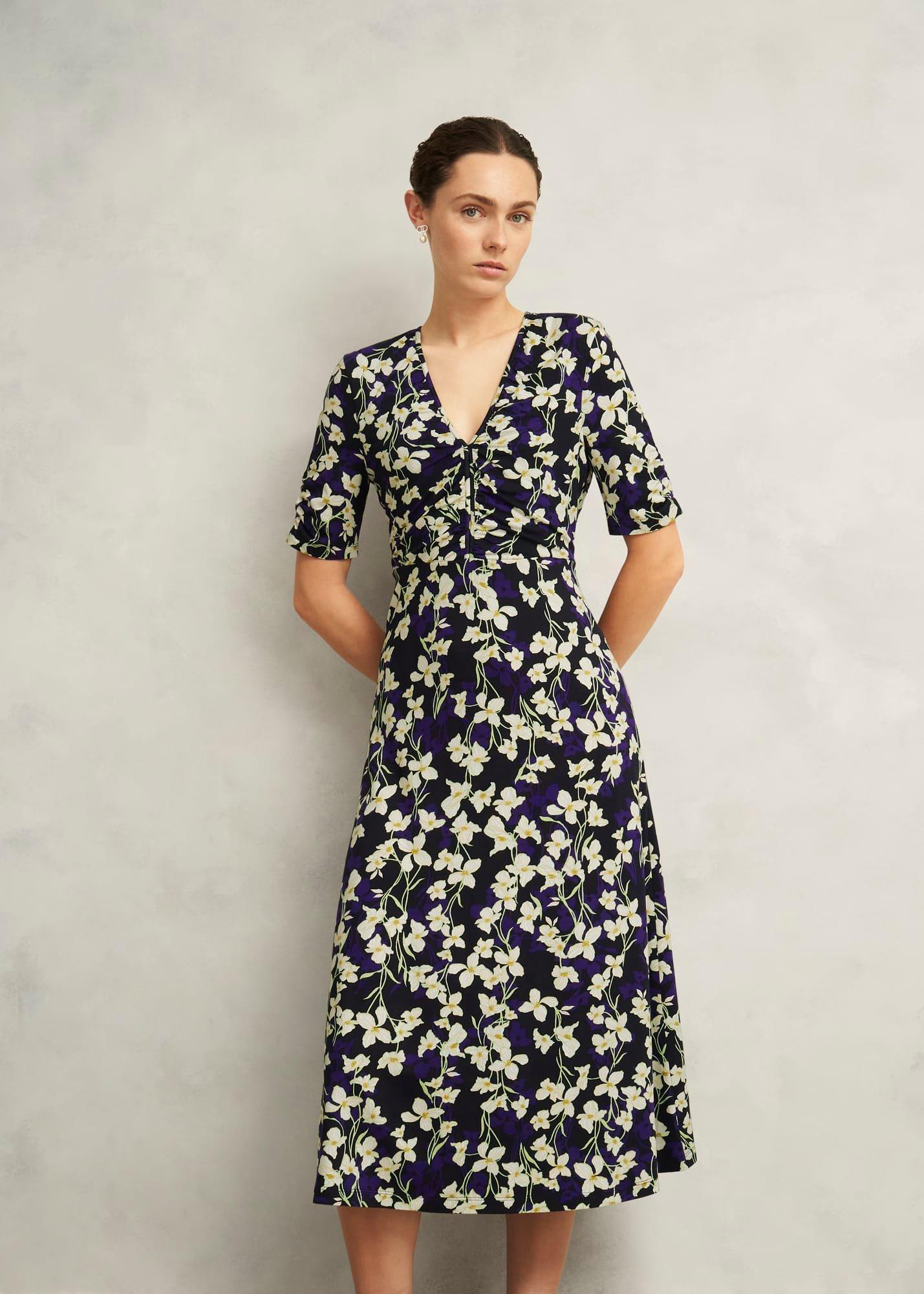 Navy Floral Peyton Jersey Midi Dress, Navy Multi, hi-res