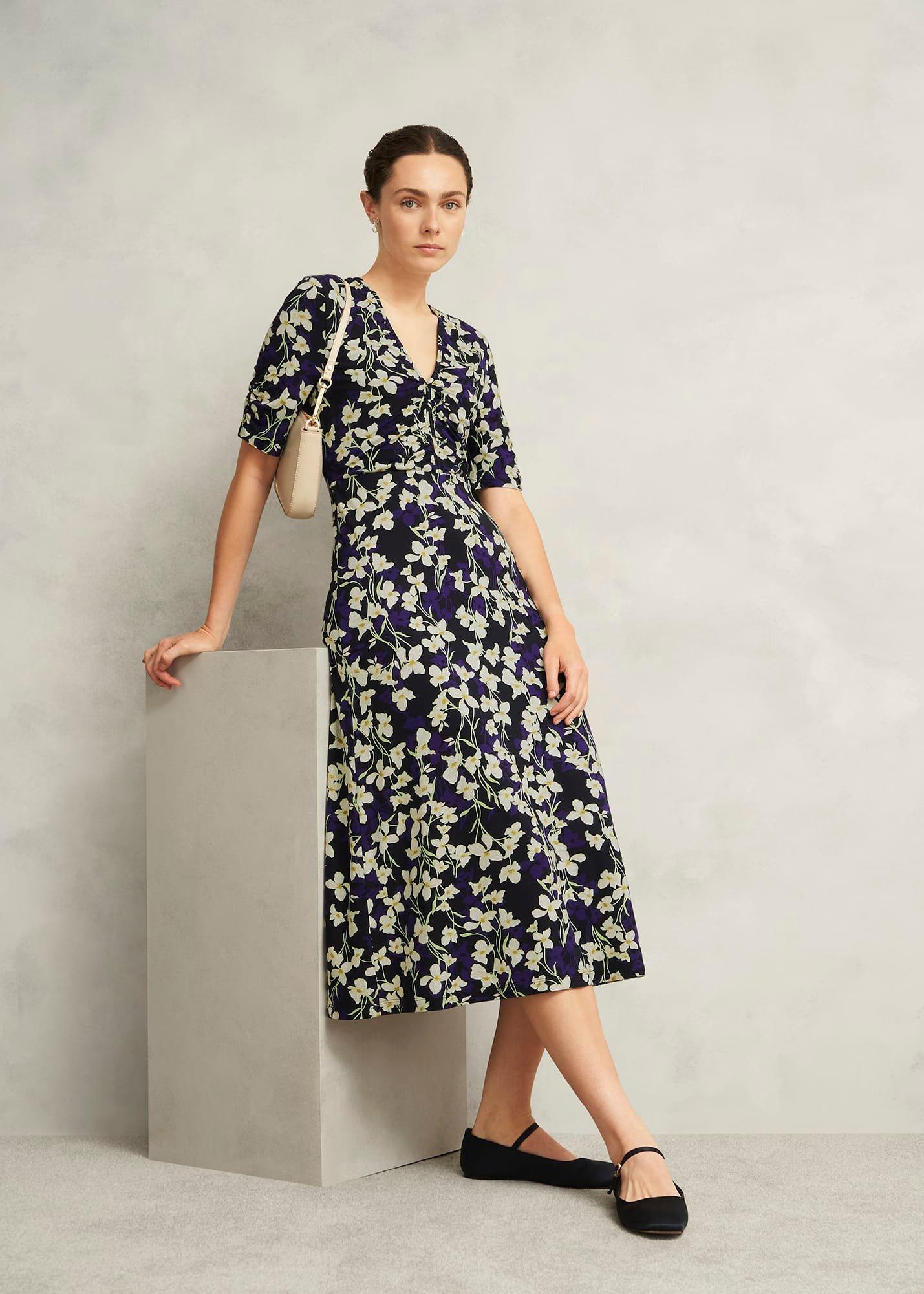 Petite Navy Floral Peyton Jersey Midi Dress