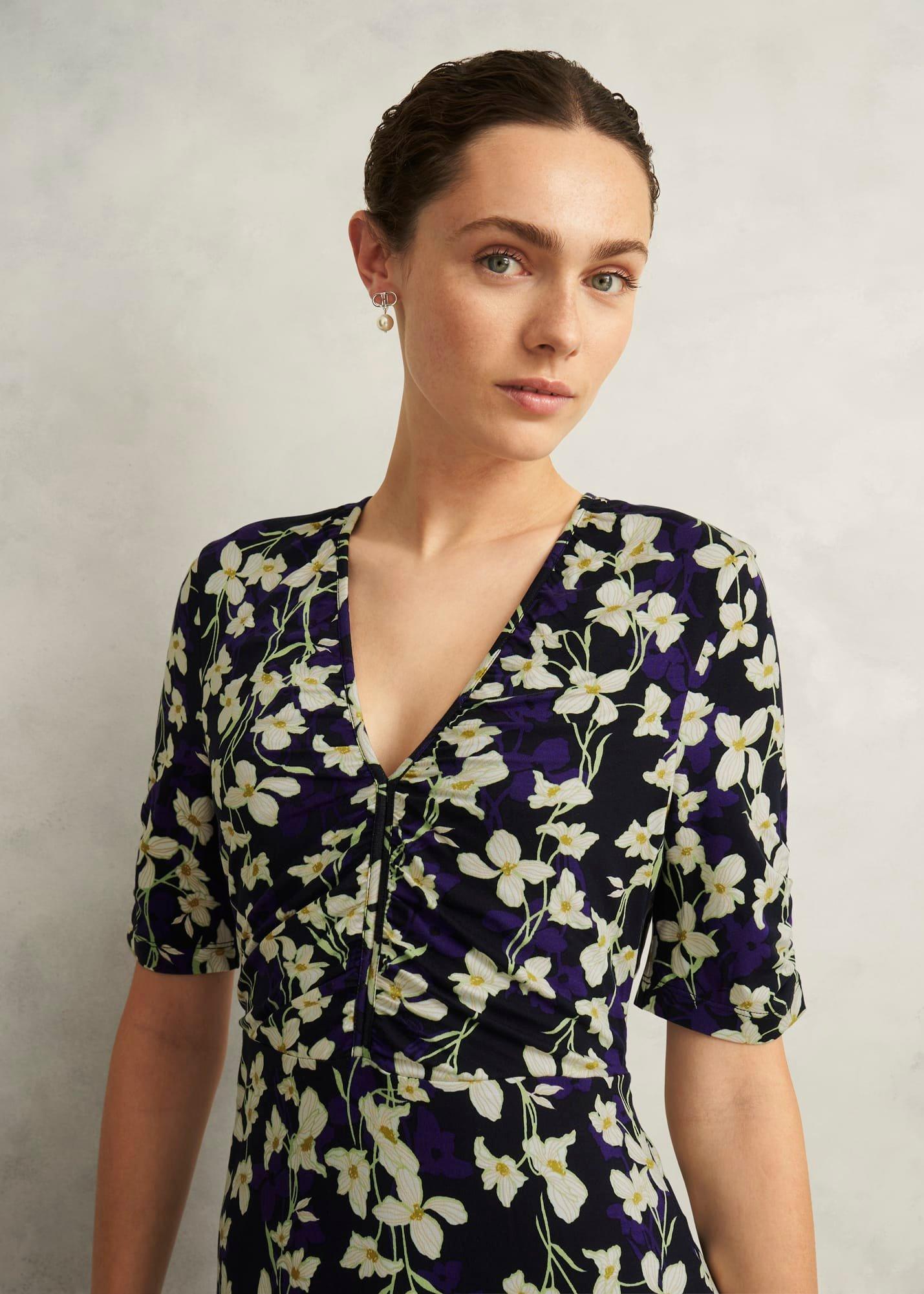 Petite Navy Floral Peyton Jersey Midi Dress, Navy Multi, hi-res