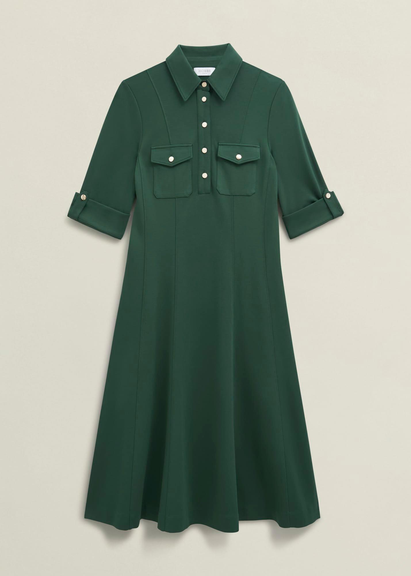 Dark Green Angelica Utility Ponte Midi Dress