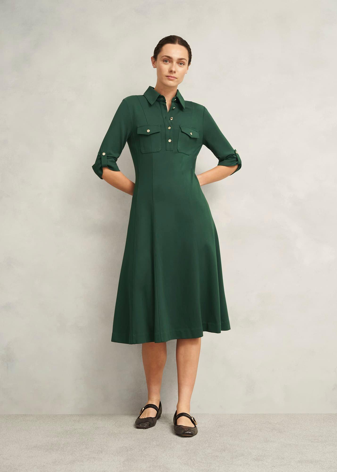 Dark Green Angelica Utility Ponte Midi Dress
