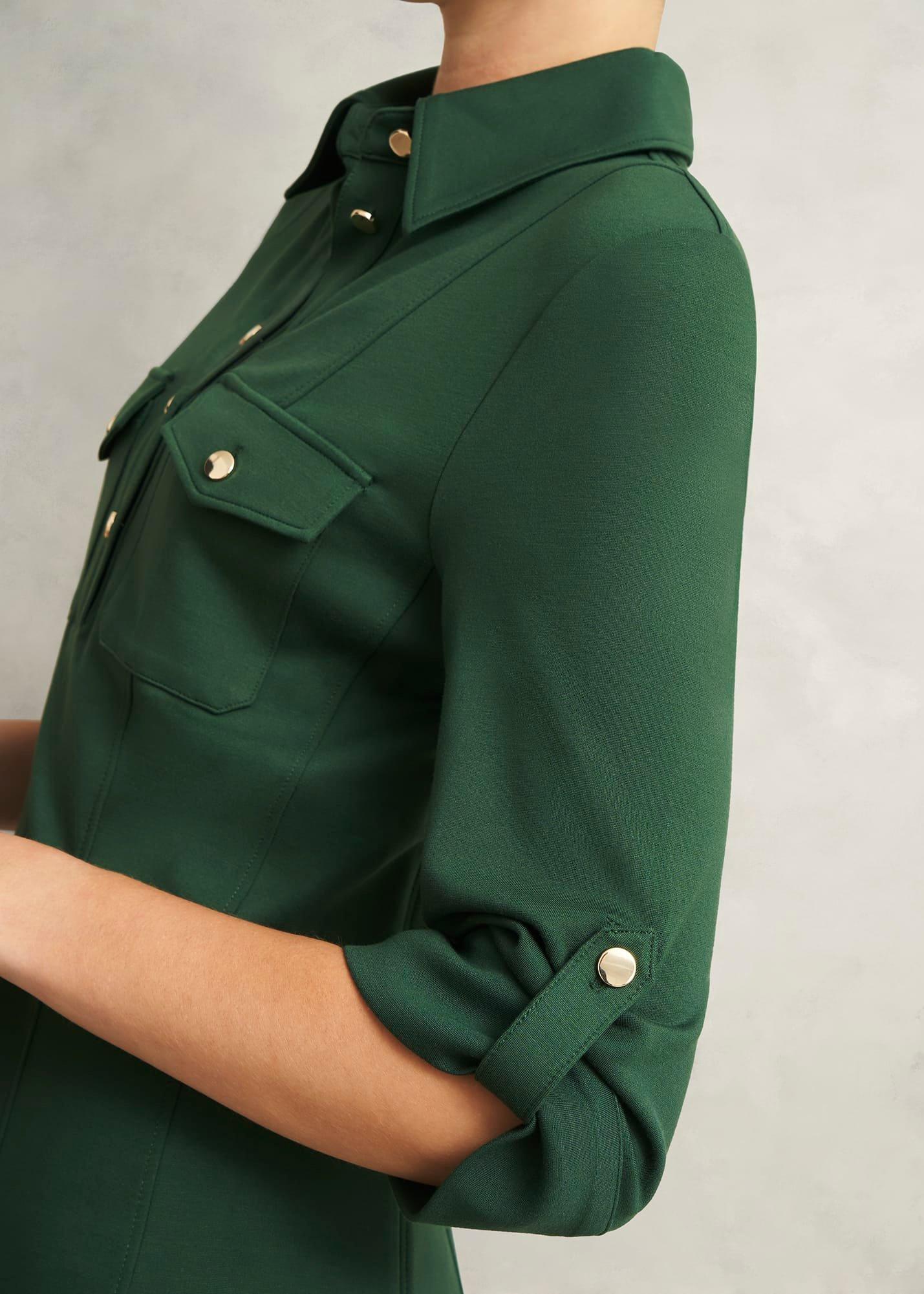 Dark Green Angelica Utility Ponte Midi Dress, Rich Sage Green, hi-res