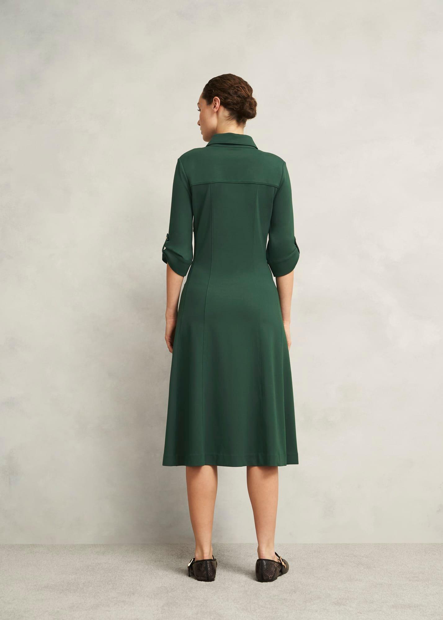 Dark Green Angelica Utility Ponte Midi Dress, Rich Sage Green, hi-res
