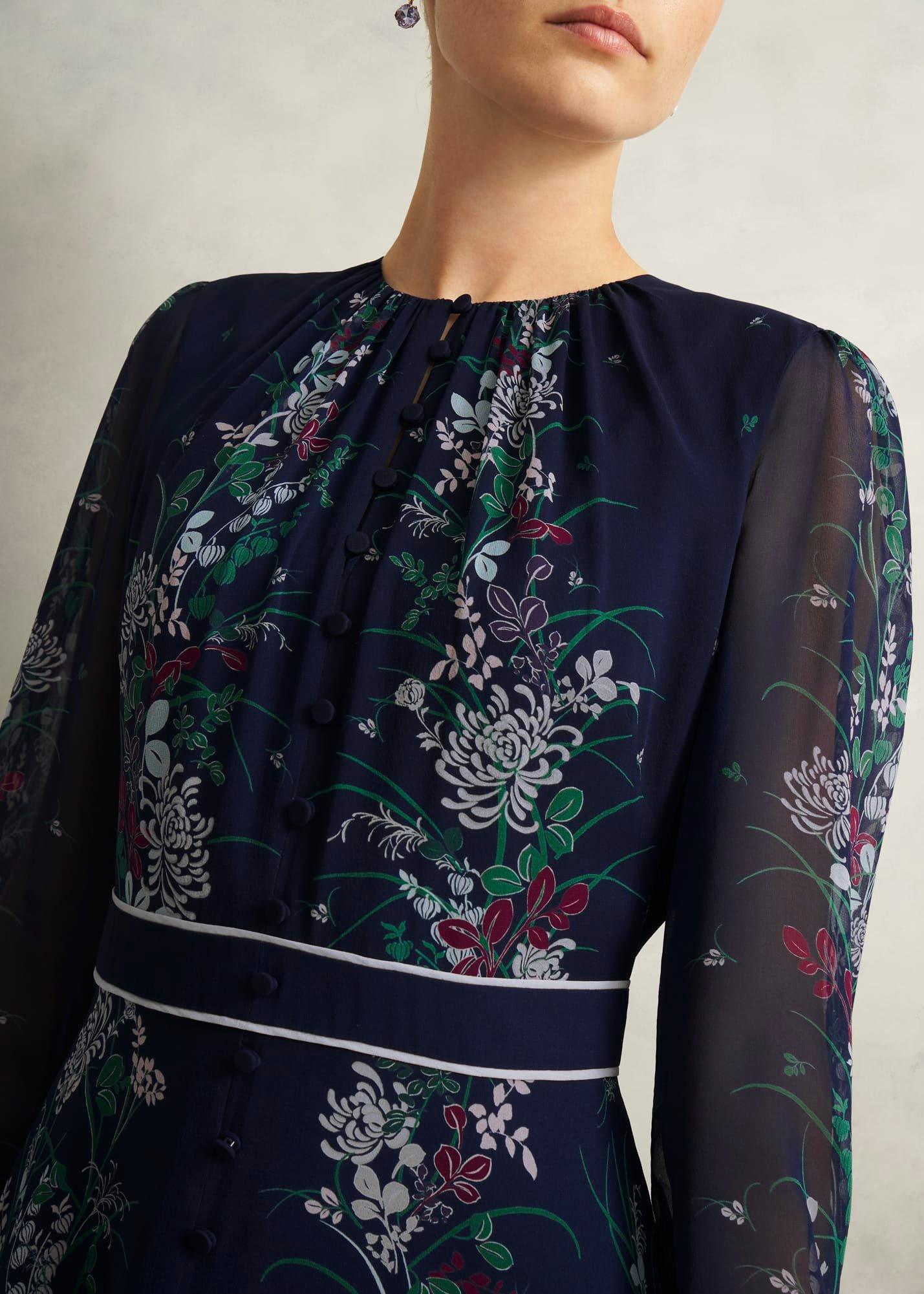 Petite Sia Floral Silk Dress, Midnight Multi, hi-res