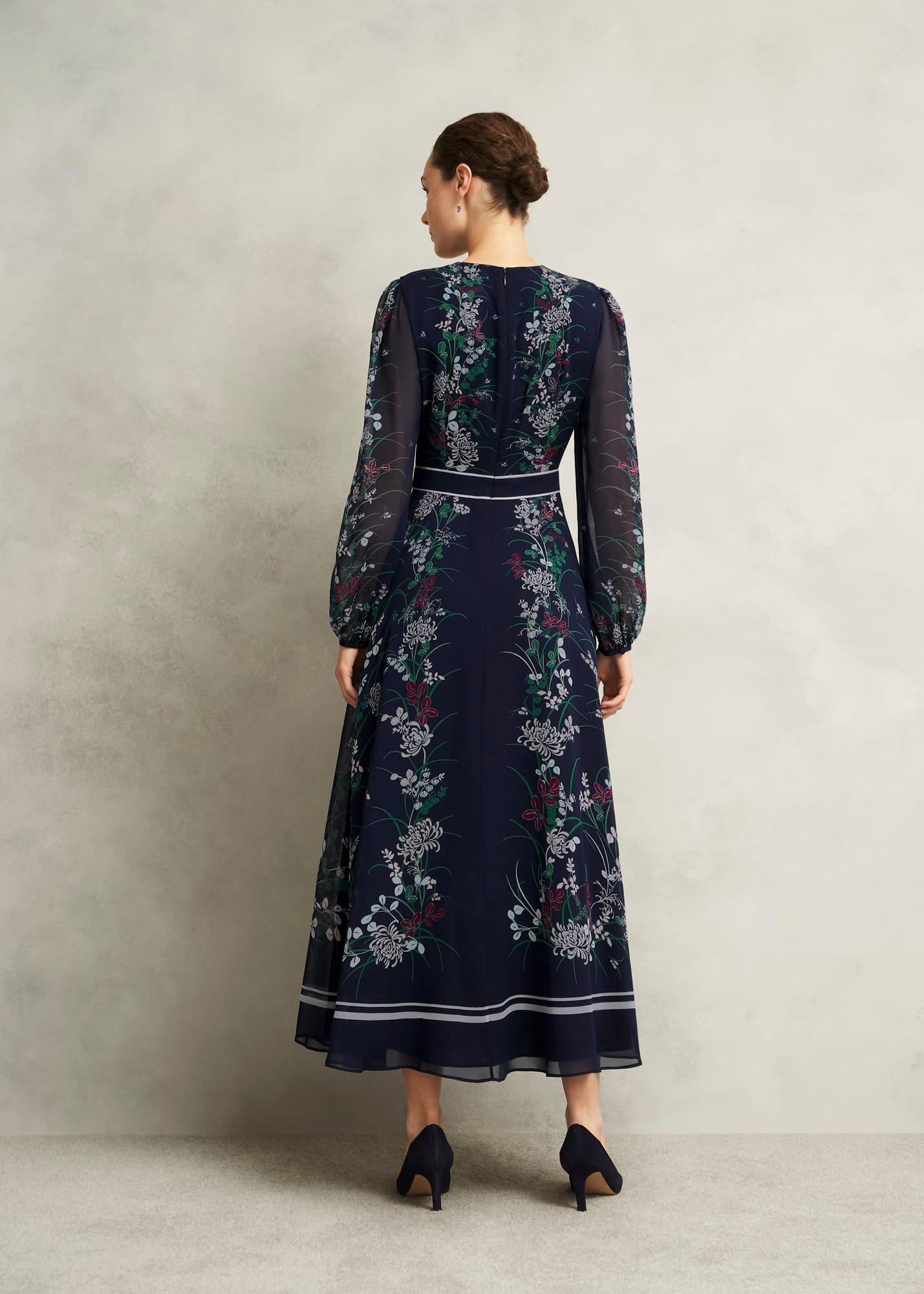 Petite Sia Floral Silk Dress, Midnight Multi, hi-res
