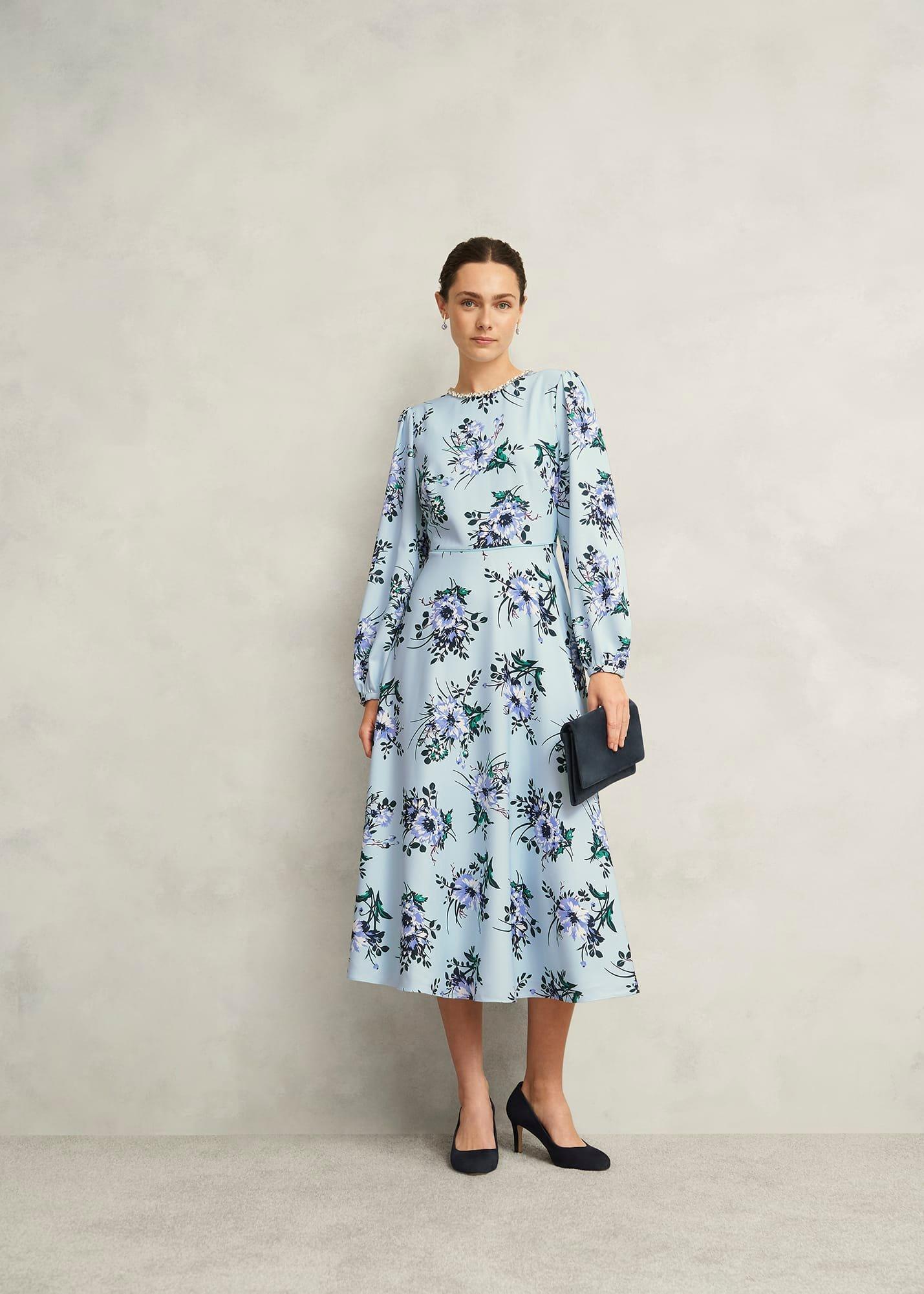 Claudine Embellished Floral Dress, Pale Blue Multi, hi-res