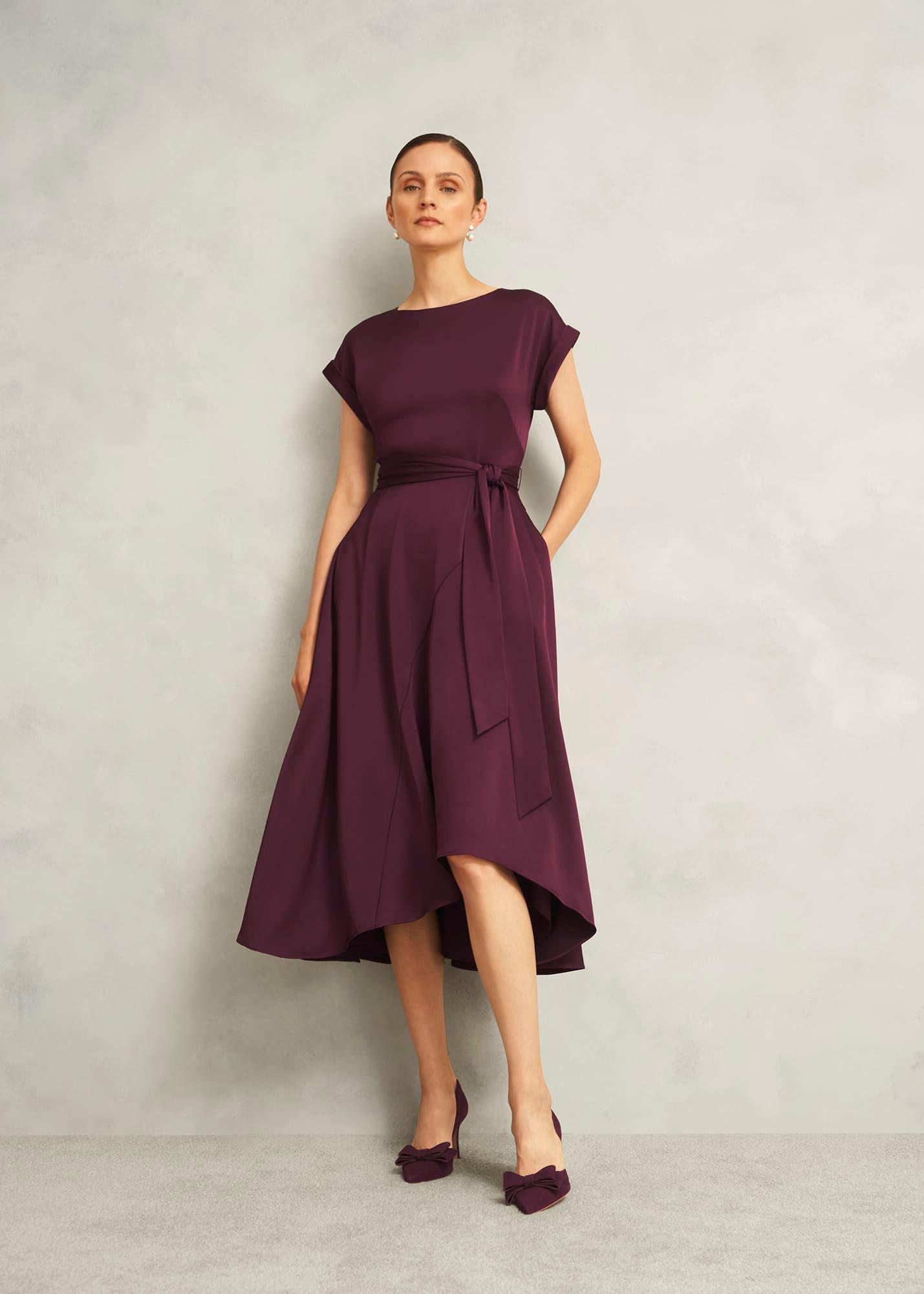 Agnes Satin Tie Dress, Onyx Red, hi-res