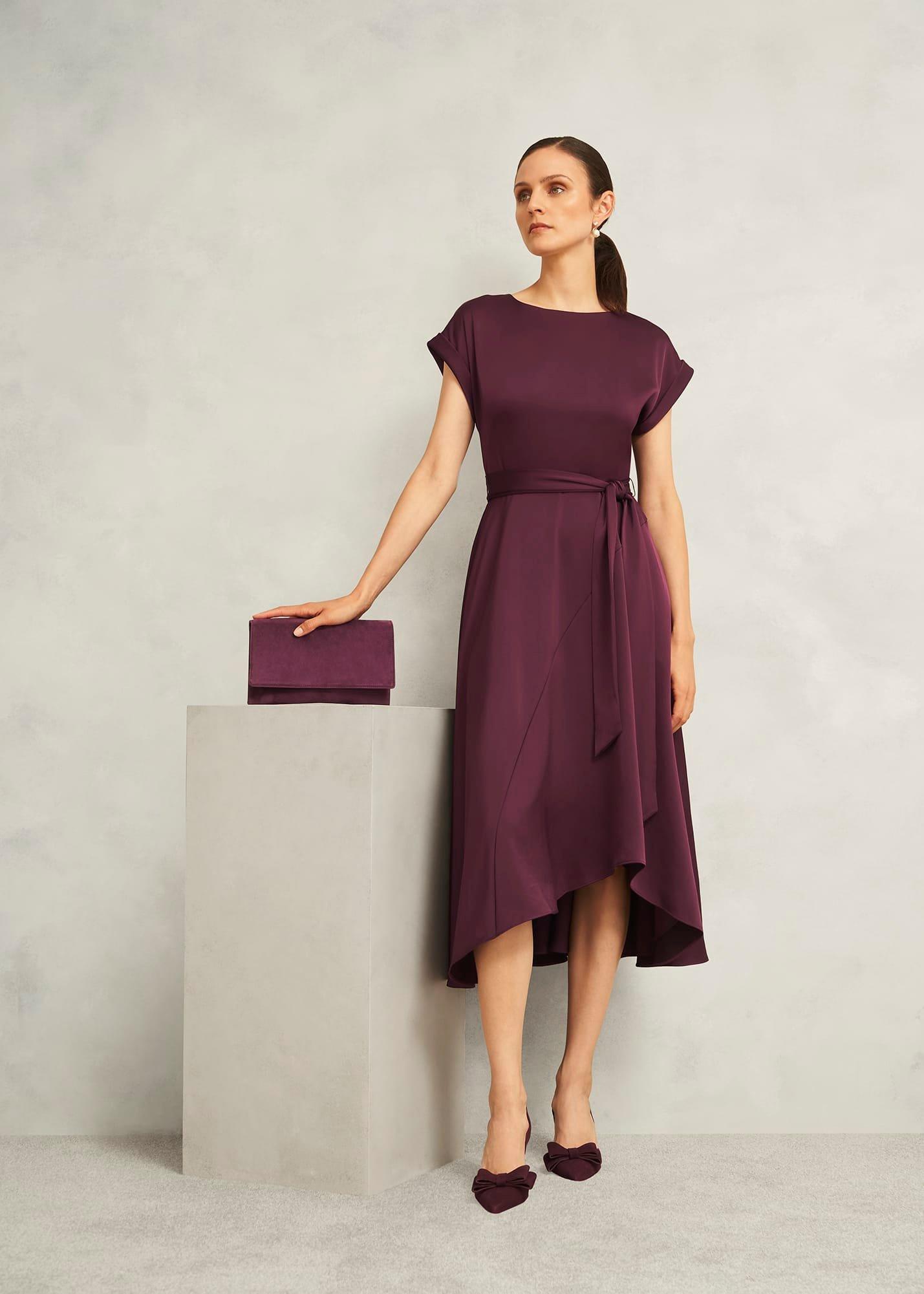 Agnes Satin Tie Dress, Onyx Red, hi-res