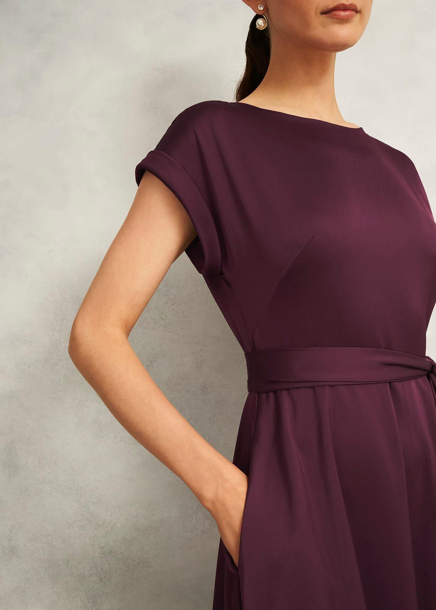 Petite Agnes Satin Tie Dress, Onyx Red, hi-res