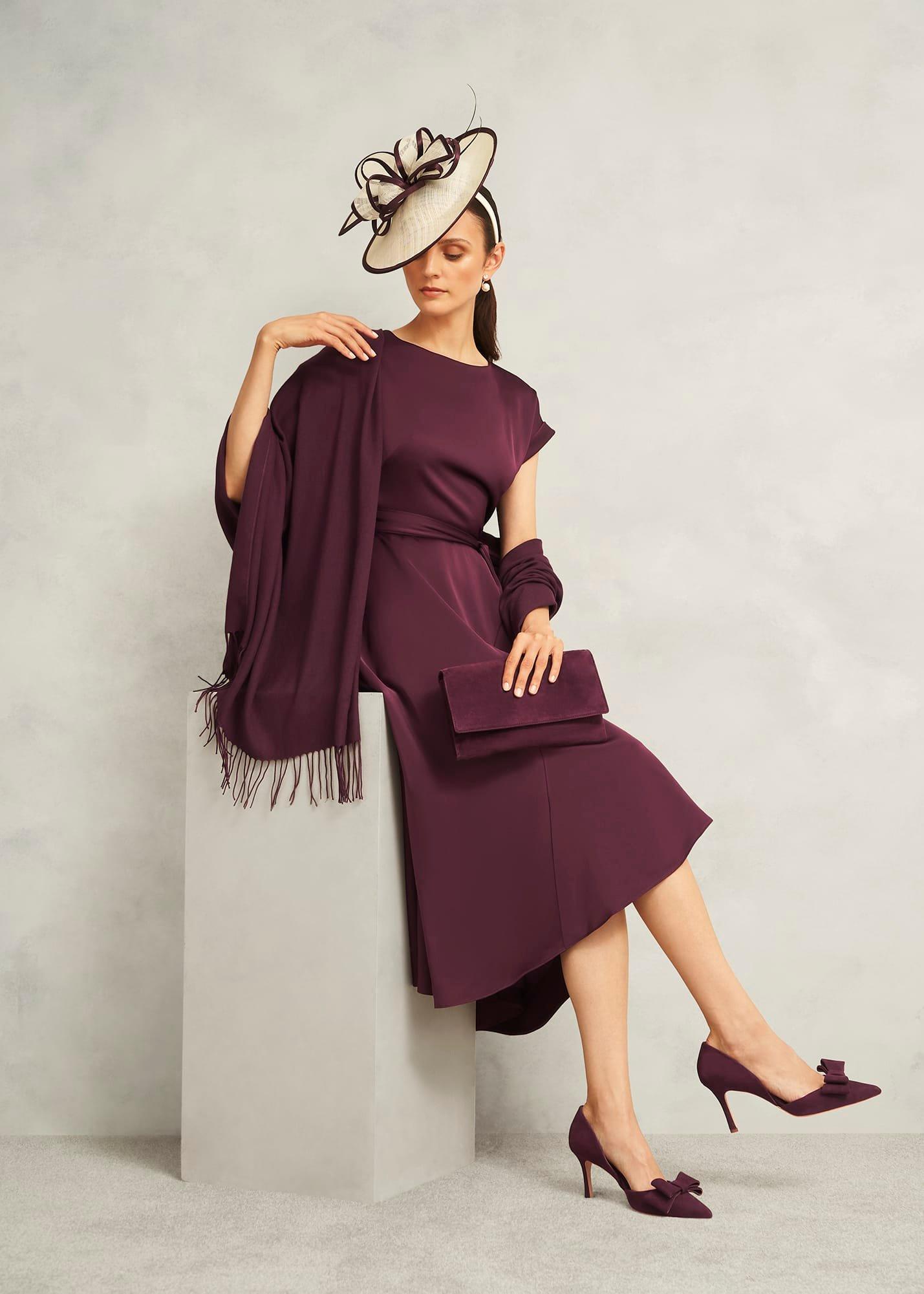 Petite Agnes Satin Tie Dress, Onyx Red, hi-res